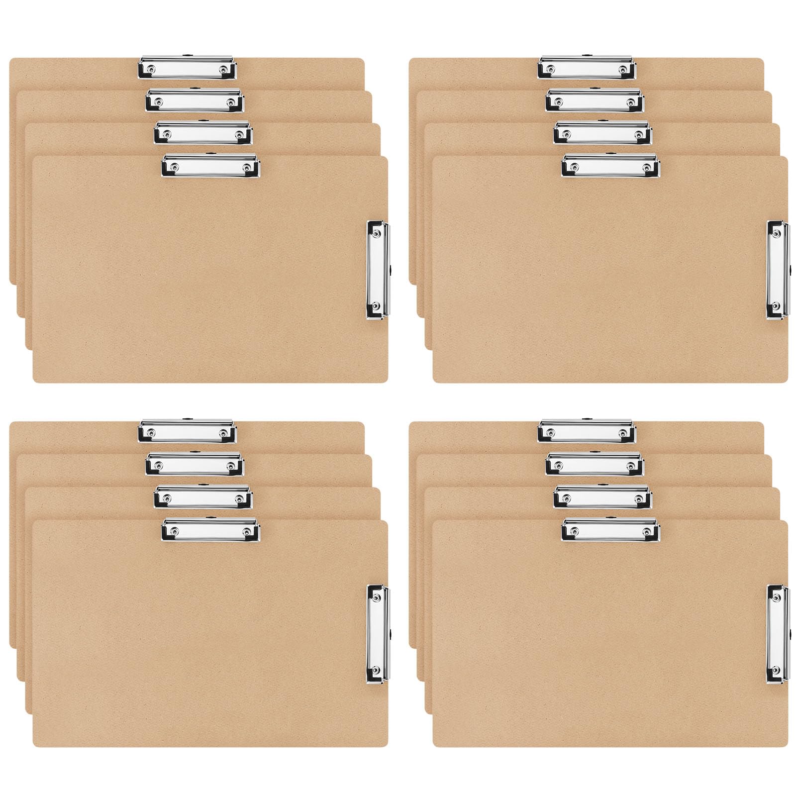 Henoyso 16 Pcs 11x17 Clipboard Wooden Lap Board with Low Profile Clip Brown Double Landscape Clip Hardboard Drawing Board Landscape Horizontal Large