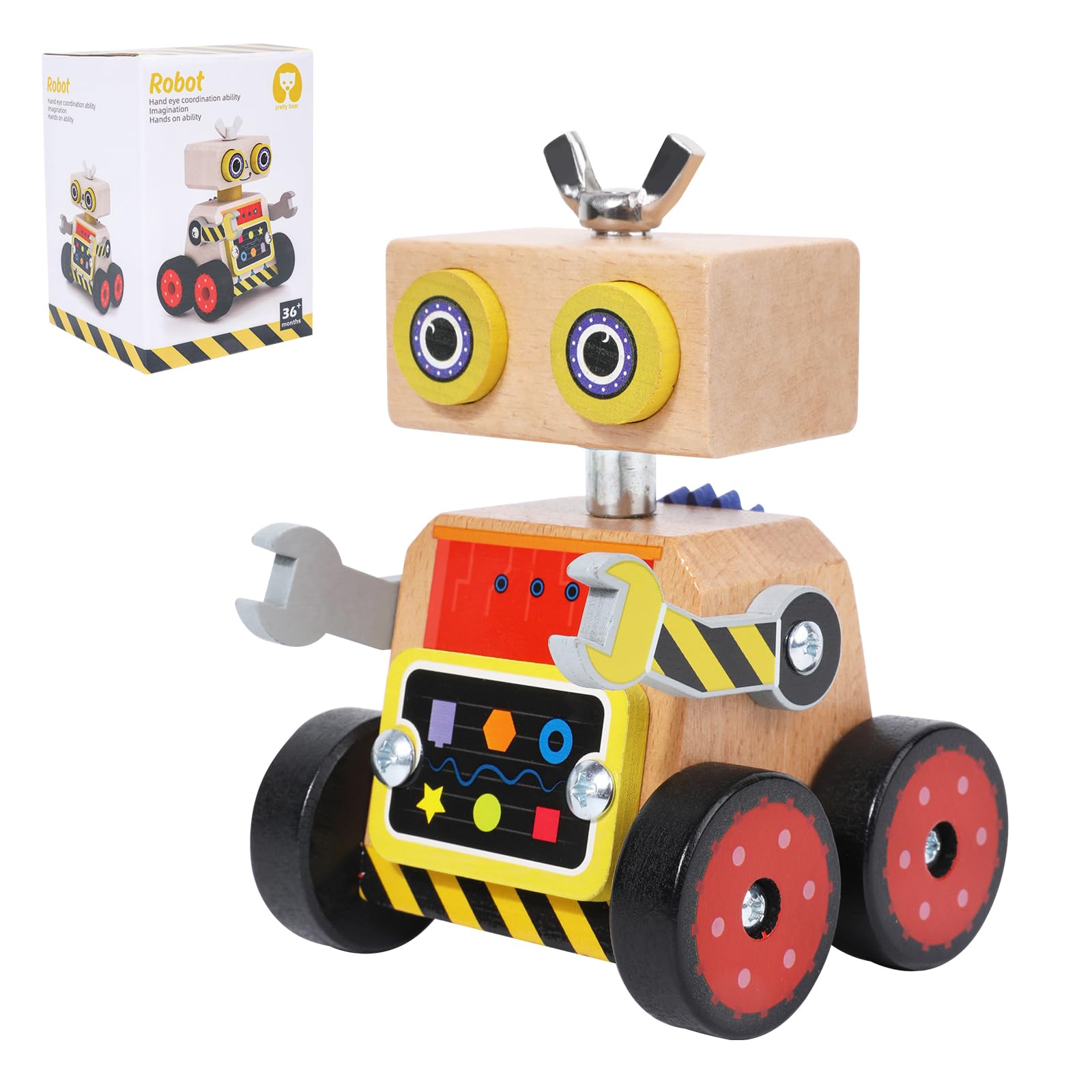Robot Building Toy, Wooden Little Robot Assembly Kit for Kids 4-8 Years, STEM Educational Woodworking Crafts Projects for Kids, Gift for Boys and Girls 4 5 6 7 8 Years Old