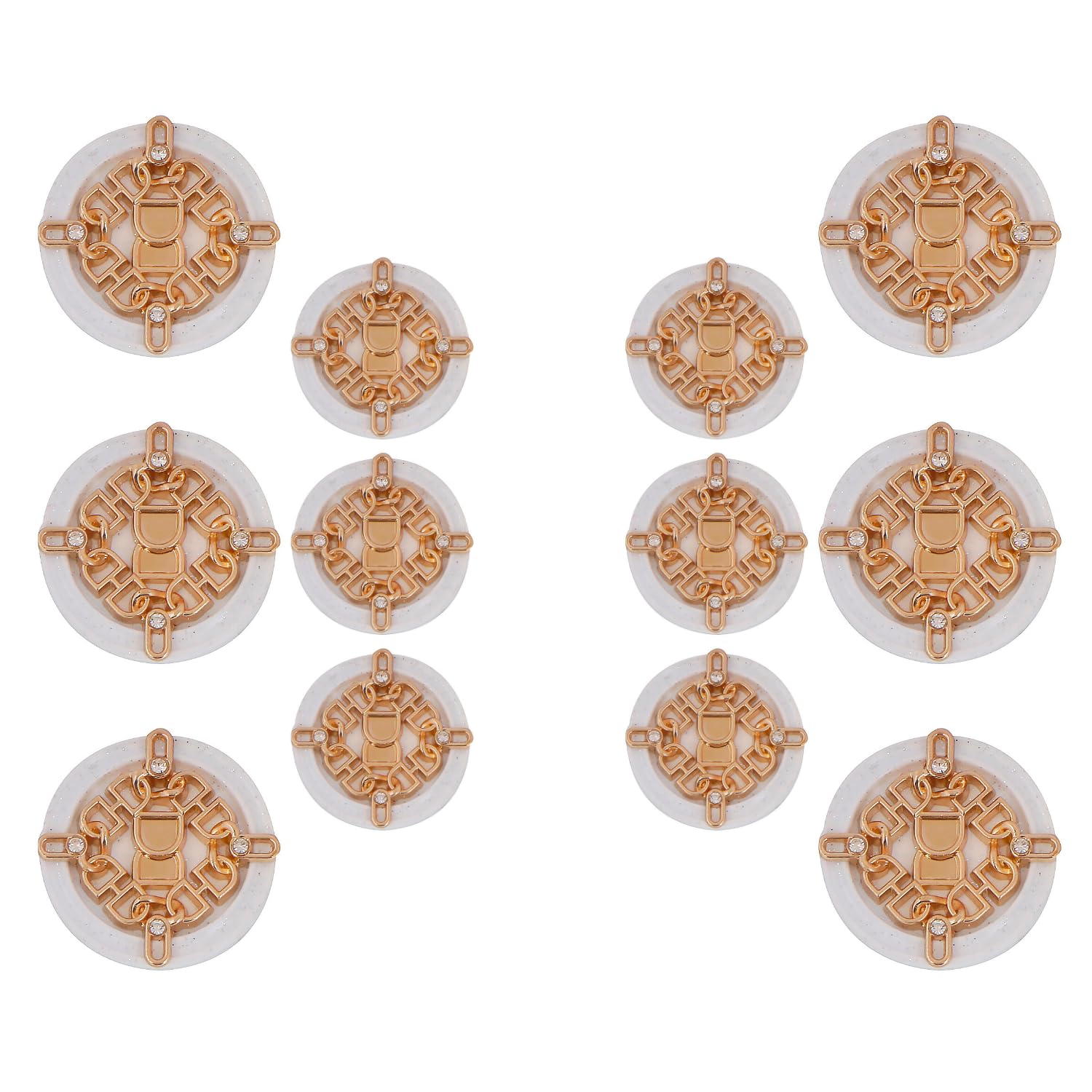 Ani Accessories Rhinestone Diamond Metal Shank Button Chain Infinity Accessory for Coat Bandhgalas Indo-Western Sherwani DIY (12 Pcs Button (6 Pcs Small + 6 Pcs Big), White Golden Infinity Chain)-picture-16