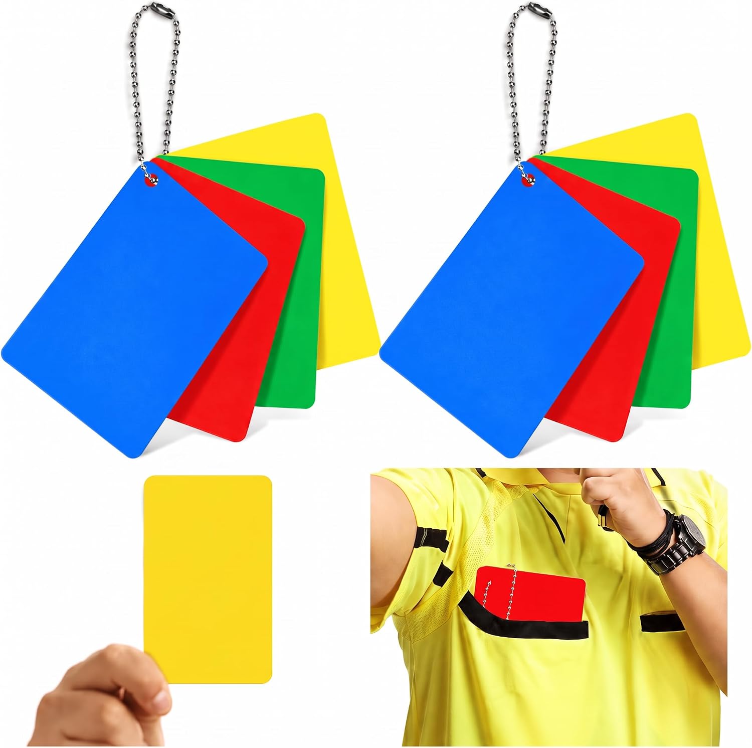 Syhood 2 Set Soccer Referee Cards Penalty Card, Red Yellow Blue Green Card