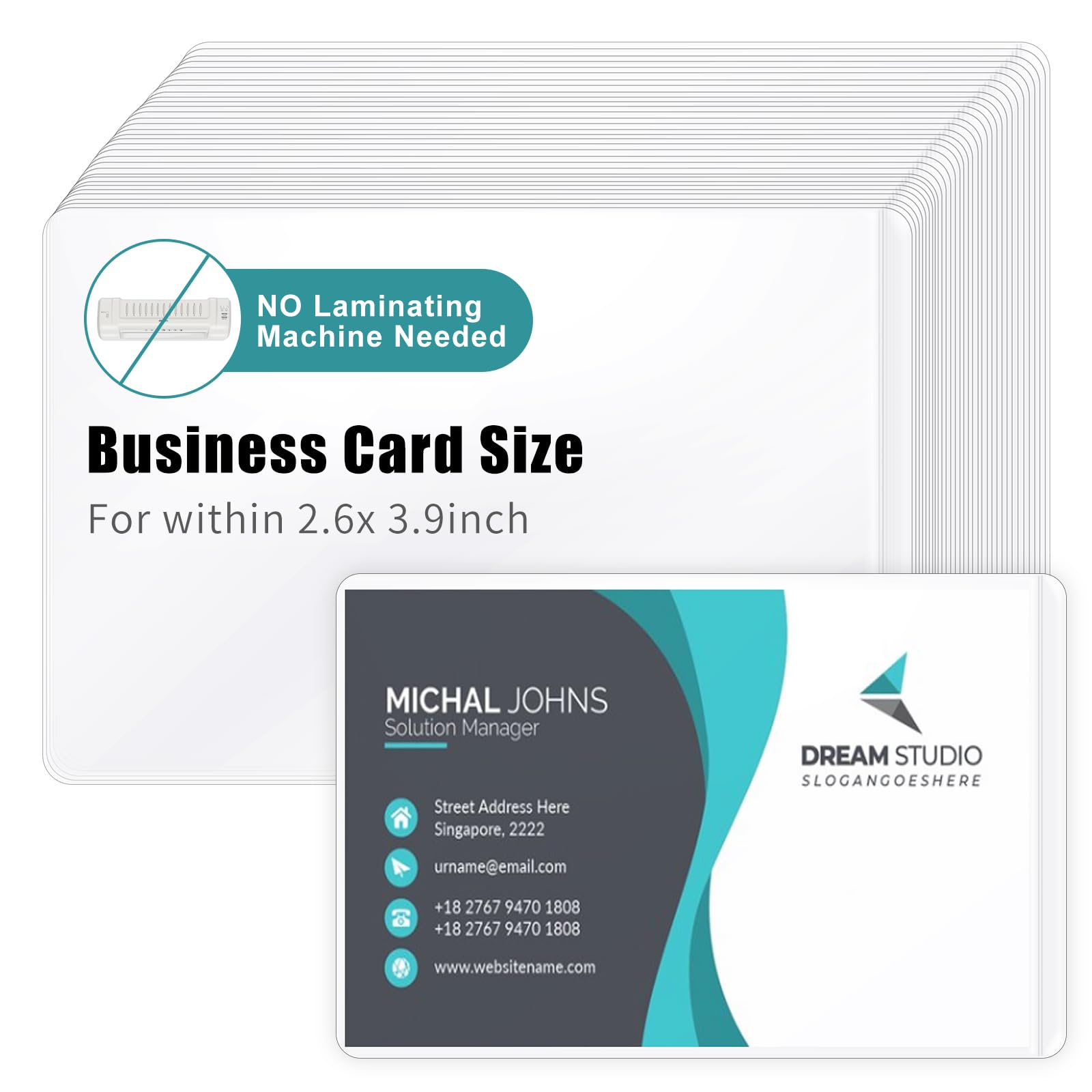 100 hojas autoadhesivas para plastificar tarjetas de visita, tamaño de 2.6 x 3.9 pulgadas, hojas de laminación autoadhesivas, acabado brillante, no necesita máquina laminadora para tarjetas de
