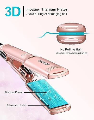 Miniatura 2 de Bcway Plancha plana de 15 pulgadas de ancho para cabello con temperatura ajustable 250 F-450 F LCD digital y calentador PTC placas flotantes de