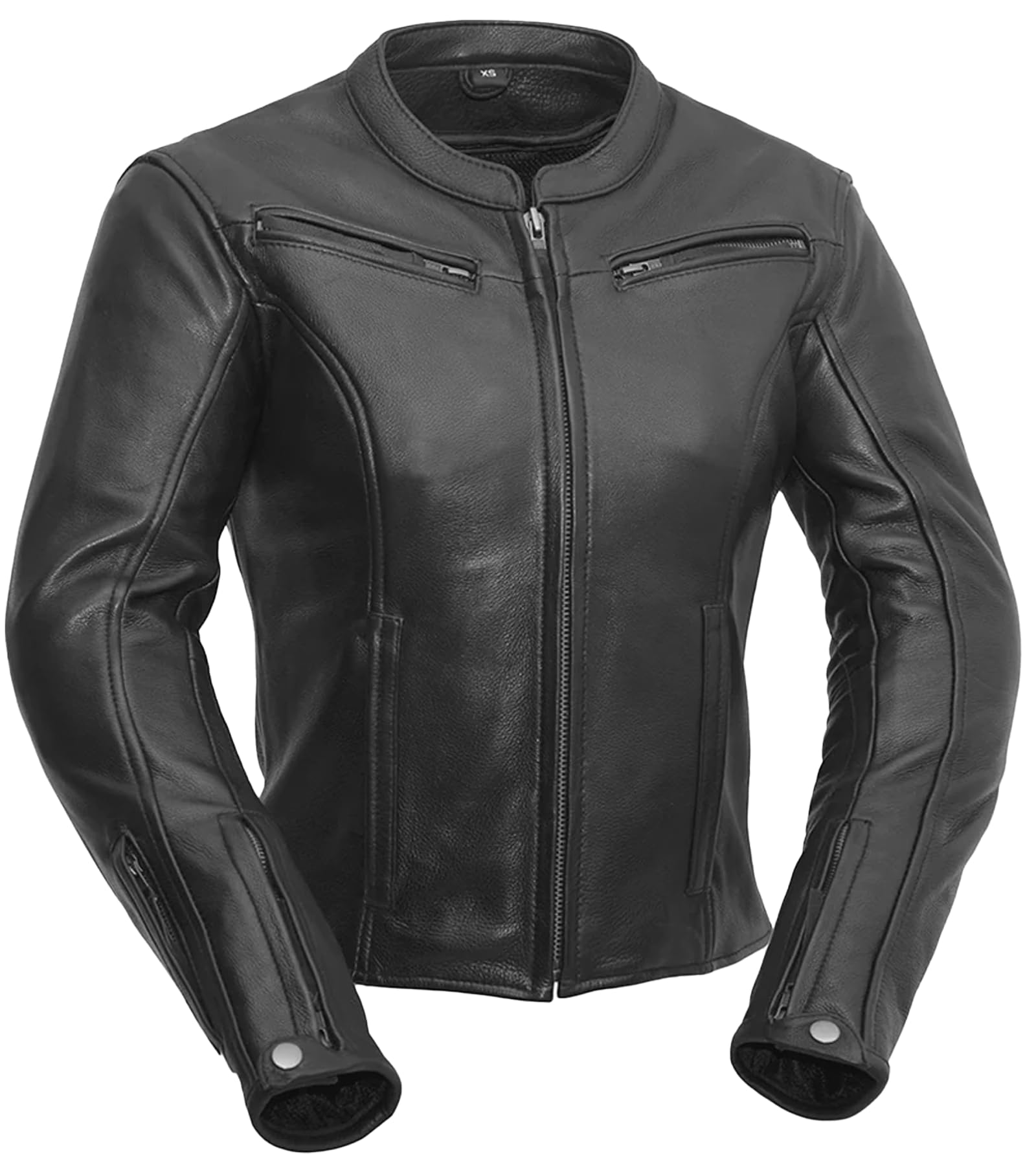 First Mfg Co - Speed Queen - Women's Motorcycle Biker Riding Black Leather Jacket - Extra Small - Action Back Grommets Thermal Liner