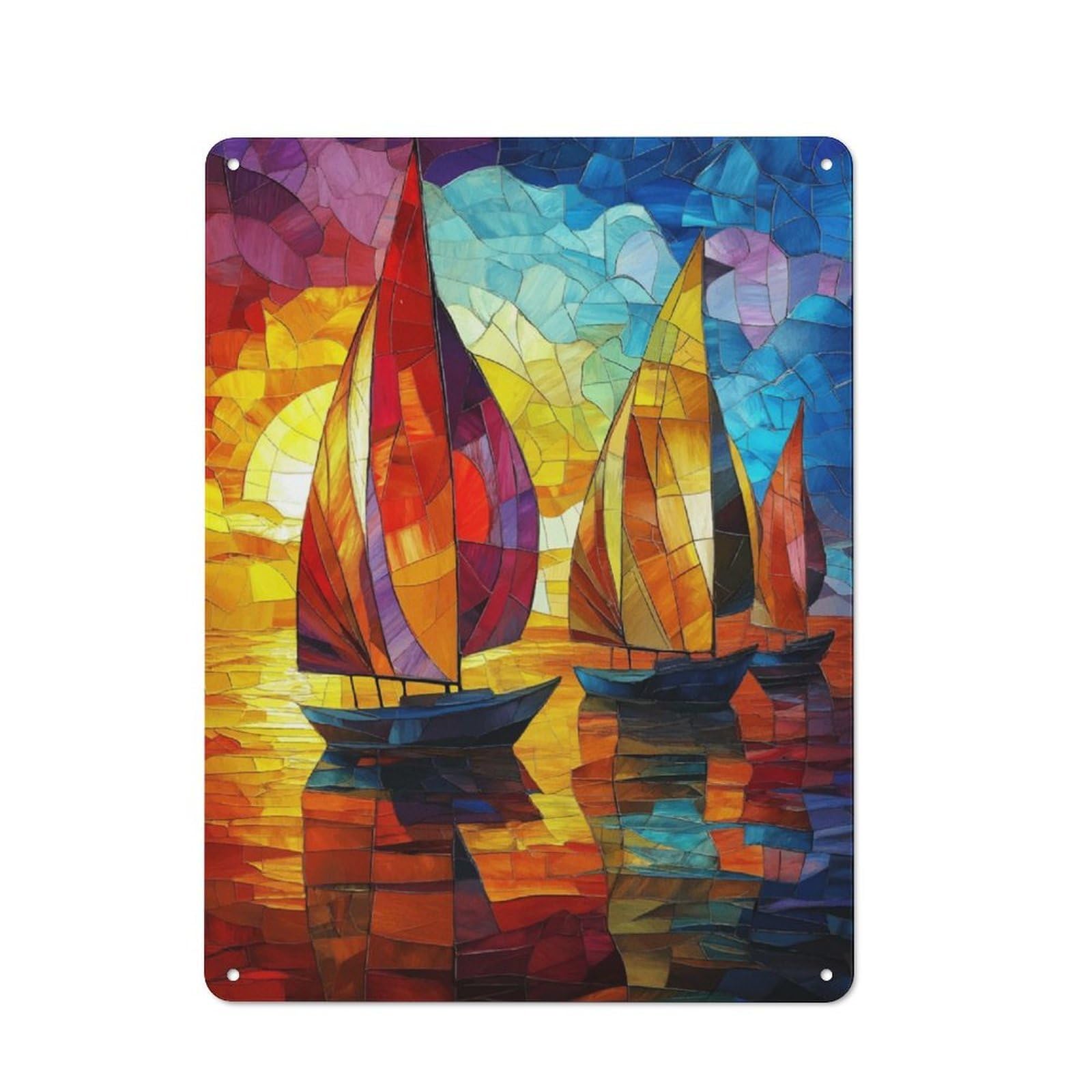 Junmoney Sailboats At Sunset Vintage Metal Sign 40X30cm For Dining Room Or Kitchen, Suited To Home Decor Collectors