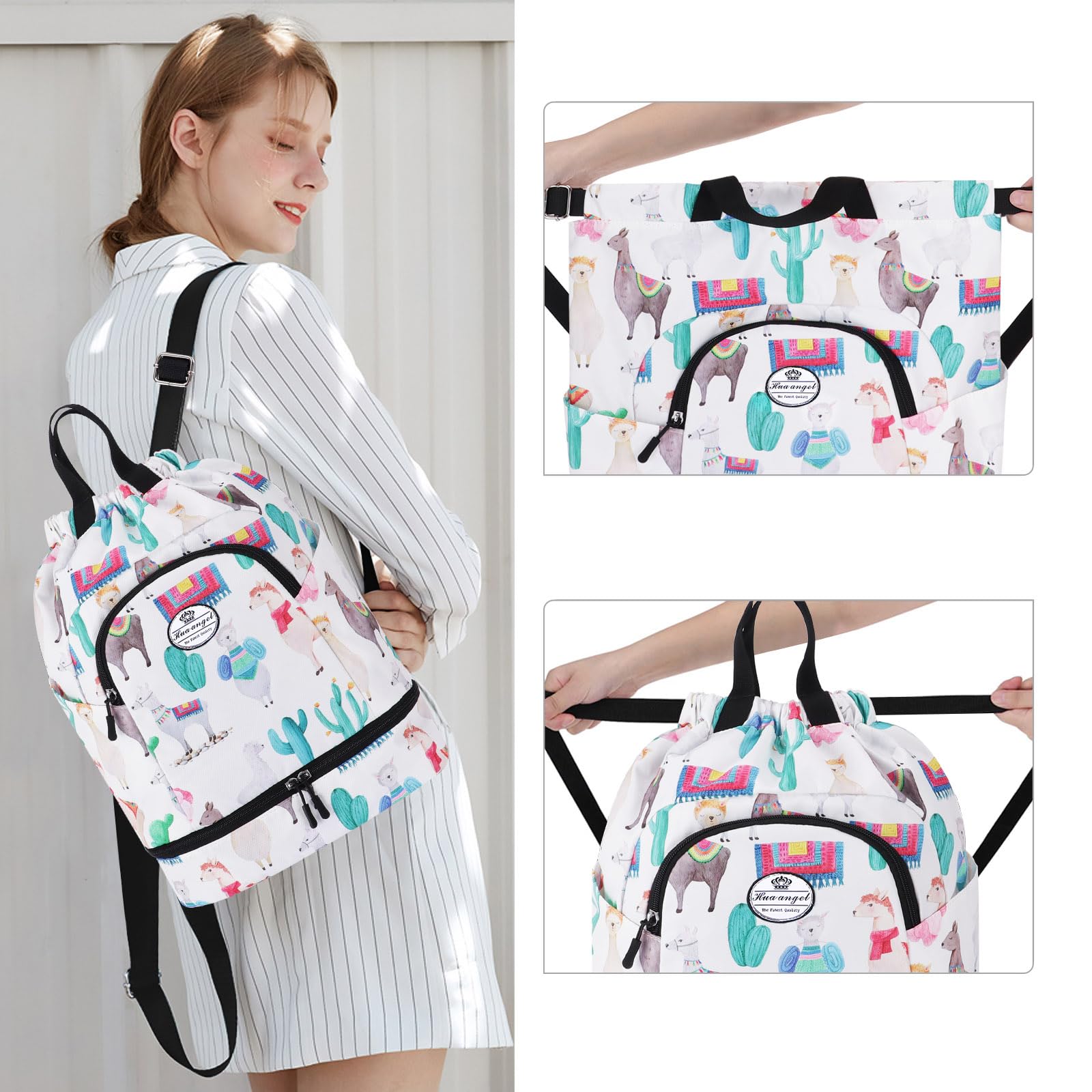 HUA ANGEL Unisex Drawstring Backpack Sports Gym Bag Drawstring Bag Weekend Daypack With Shoe Compartment for Women Men Basketball Football Outdoor Fitness Yoga Swimming Beach - Image 2