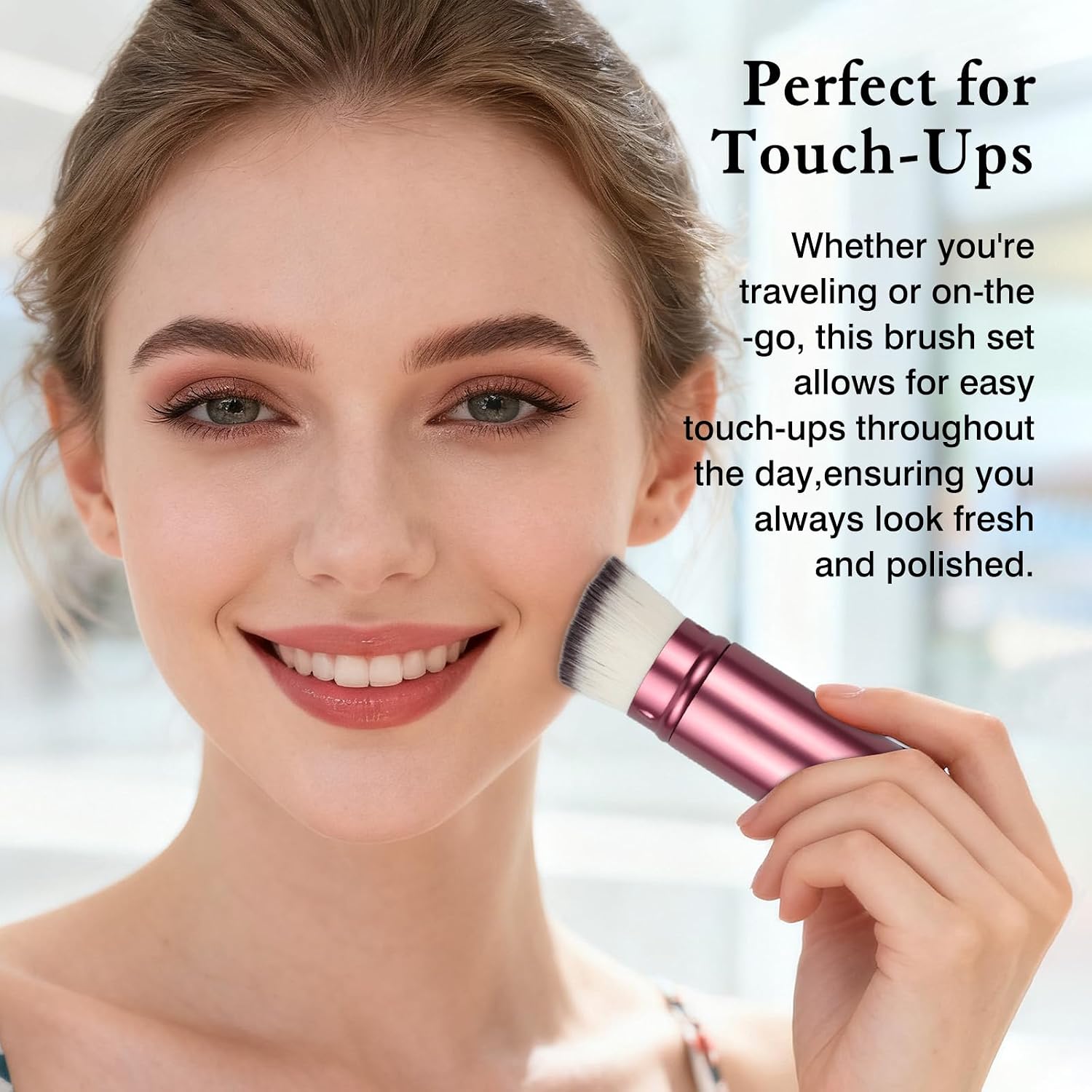 Retractable Kabuki Makeup Brush – Portable Travel Face Brush with Cover for Foundation, Powder, Blush & Bronzer, Cruelty-Free & Vegan
