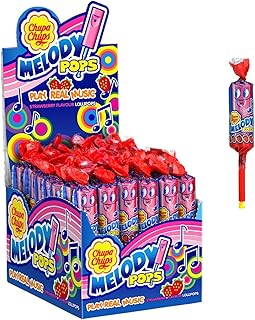 Chupa Chups Melody Pops, 48er Thekendisplay, fruchtige Erbeer-Lollis in Flötenform zum Musik spielen