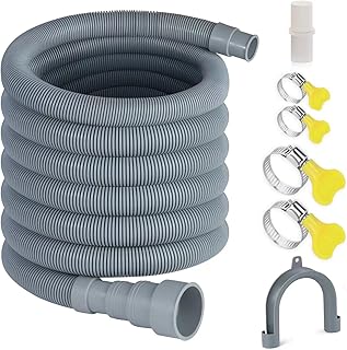 16.4ft Washing Machine Drain Hose, Universal Drain Hose Extension Kit for Washer, Dishwasher, Flexible Discharge Hose for LG/ GE/ Samsung, Fit up to 1-1/2 Inch Drain Outlets (16.4)