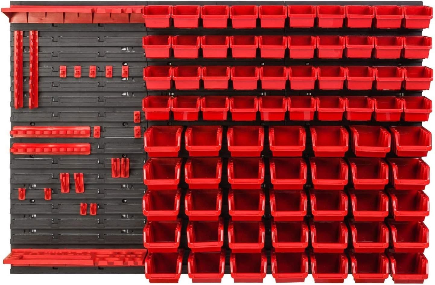 B2c Red Wall Mounted Tool Peg Board Set Garage Storage Bins Workshop Rack Shed Organiser 50 Models Various Shapes And Layouts Small Medium Large (Model 20)