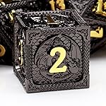 Haxtec Metal DND Dice Set Black Gold Metal D&D Dice with Fire-Breathing Dragon Elements & Leather Dice Bag Polyhedral Dice Compatible with Dungeons and Dragons TTRPG Gifts