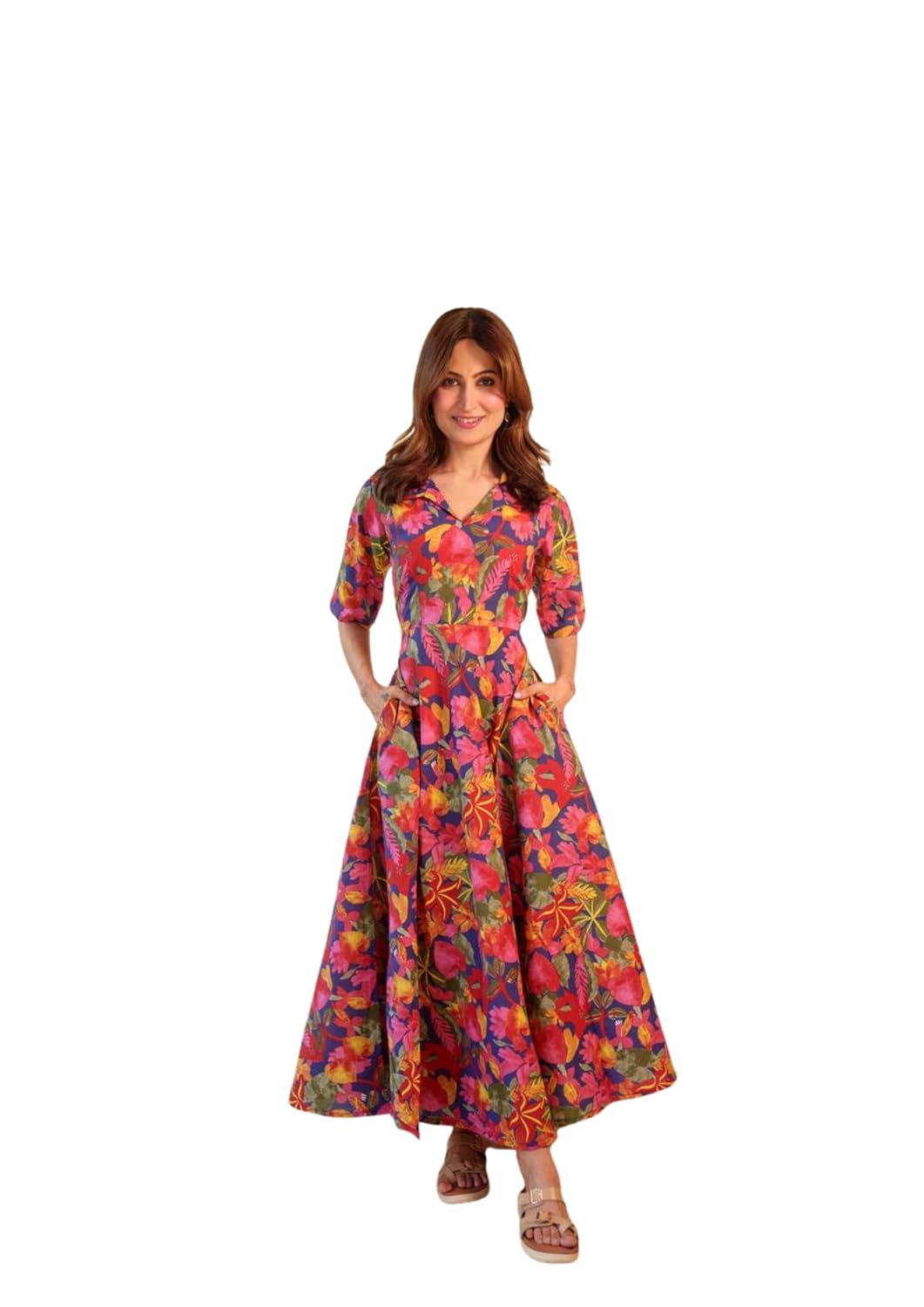 IRVAAH Women Floral Printed Maxi Dress, A-Line, Half Sleeves, V-Neck, Pockets - Review, Price and Buying Guide
