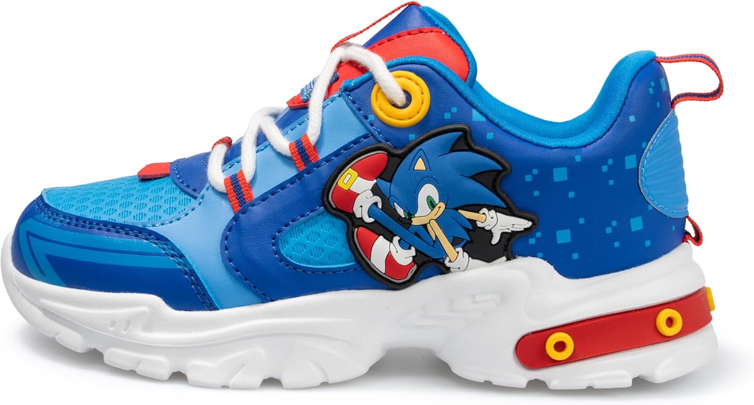 Sonic Sneakers - Officially Licensed Sonic Shoes for Boys - Comfortable Running Sneakers, Blue Sega Sonic Graphics, Easy-On Lacing, Great Support - Ideal Holiday or Birthday Gift