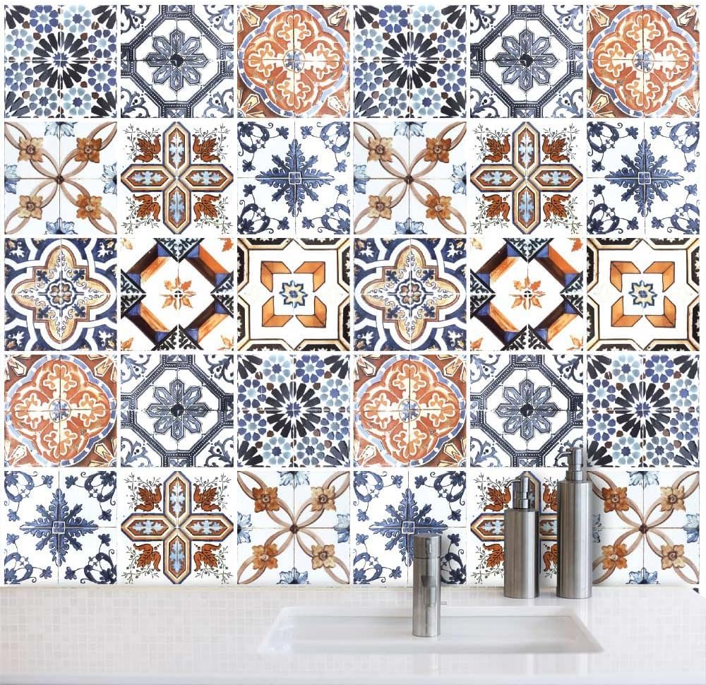 RE-COVERTILES - Pegatinas para Azulejos de Baño y Cocina 10 Piezas 20x20 cm - PS00146 Decoración de pared en PVC Azulejos Mosaico Impermeables estilo Cementina Azulejos — view 32