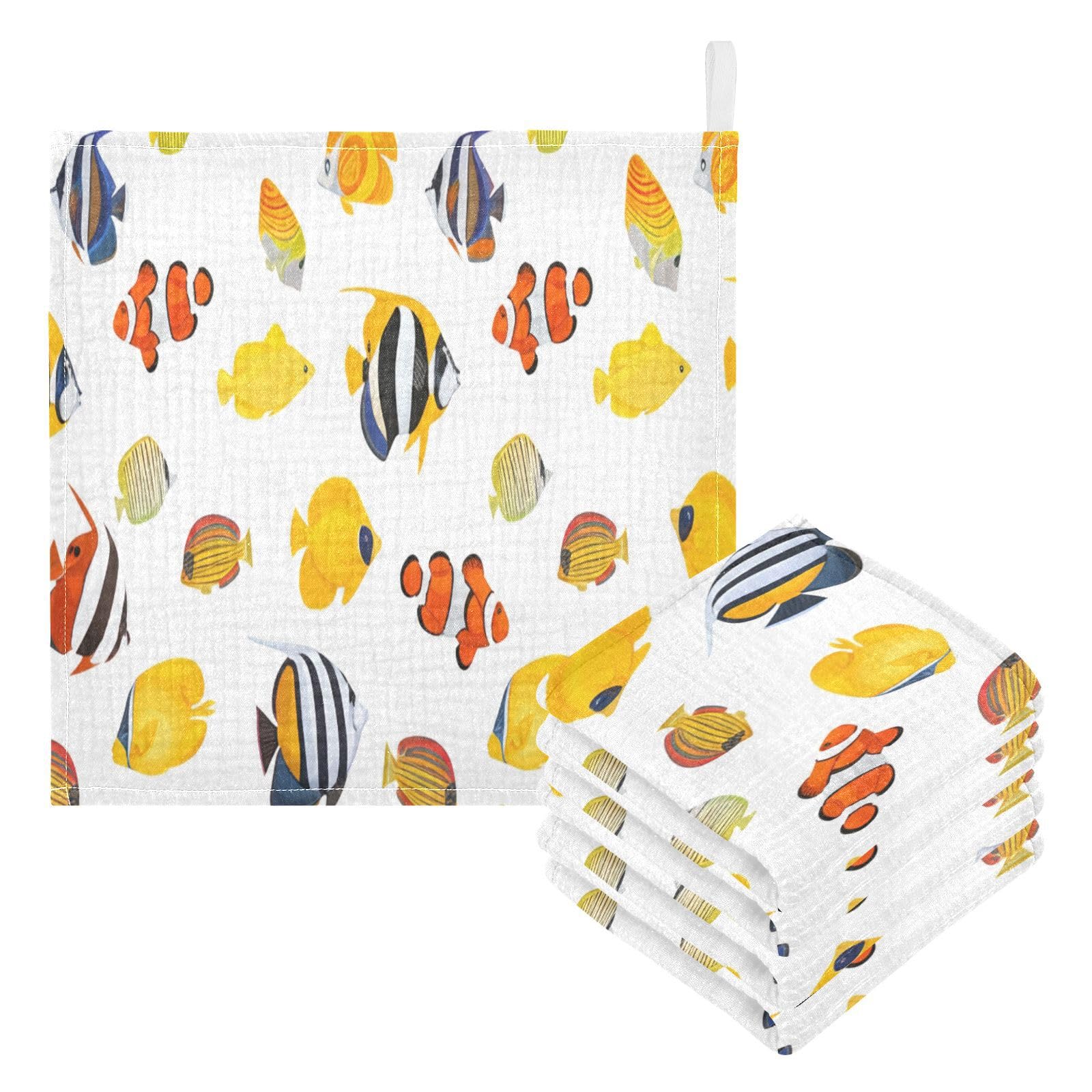 Nander 3Pack Baby Muslin Washcloths,Beautiful Colorful Fish Soft Face Cloths for Newborn, Absorbent Bath Wash Cloths, Wipes, Burp Rag,Toddlers Essentials Stuff, Baby Registry as Shower