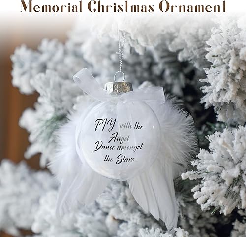 Miniatura 2 de Sratte Adorno conmemorativo con forma de bola de plumas de plástico transparente rellenable, adornos para árbol y alas de plumas de ángel y cinta