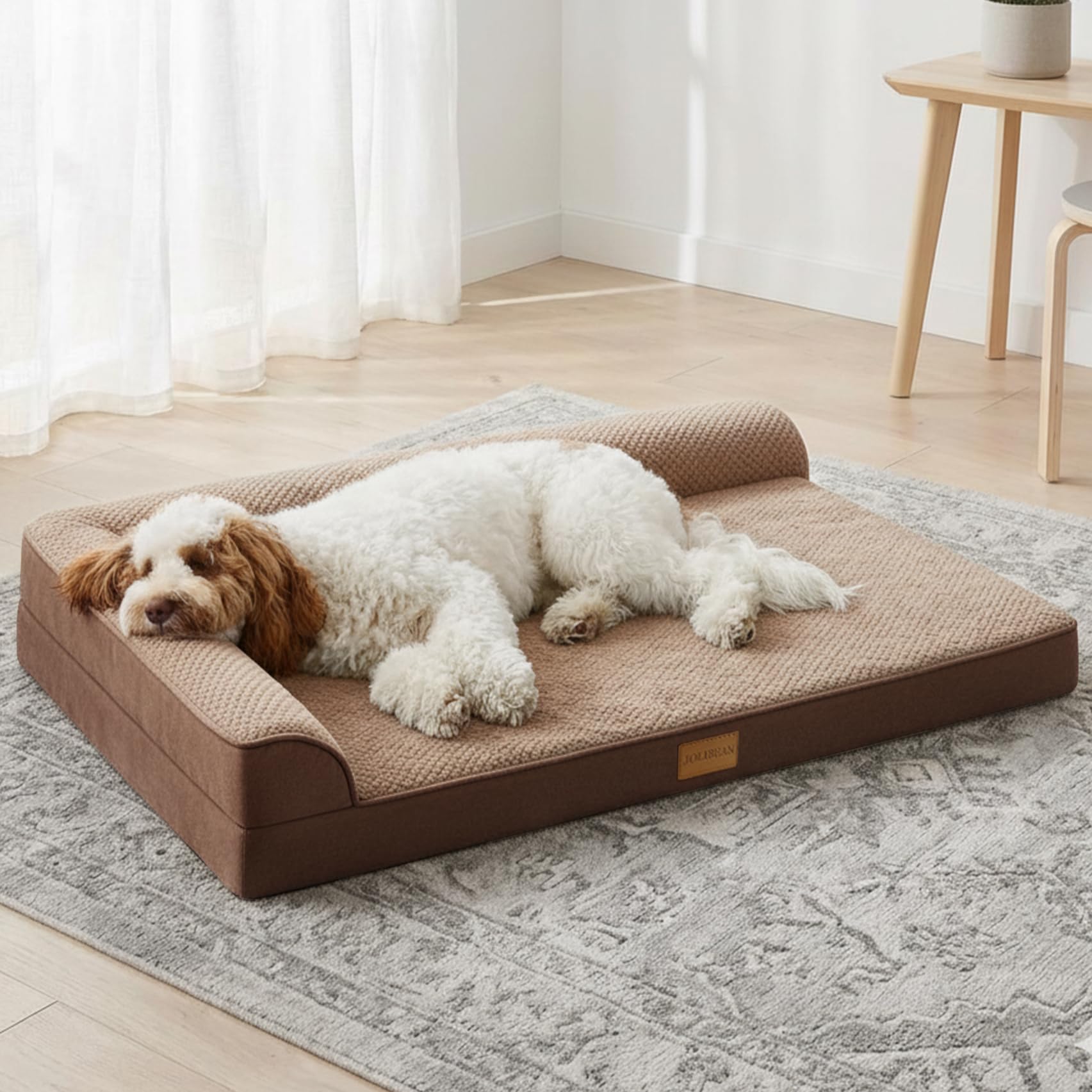 Cama Perro Jacquard Extra Grande Ortopédica, Colchoneta Perro con Espuma De Caja De Huevos de L, Sofá Perro con Impermeable Lavable Desenfundable, 122x76cm, Marrón