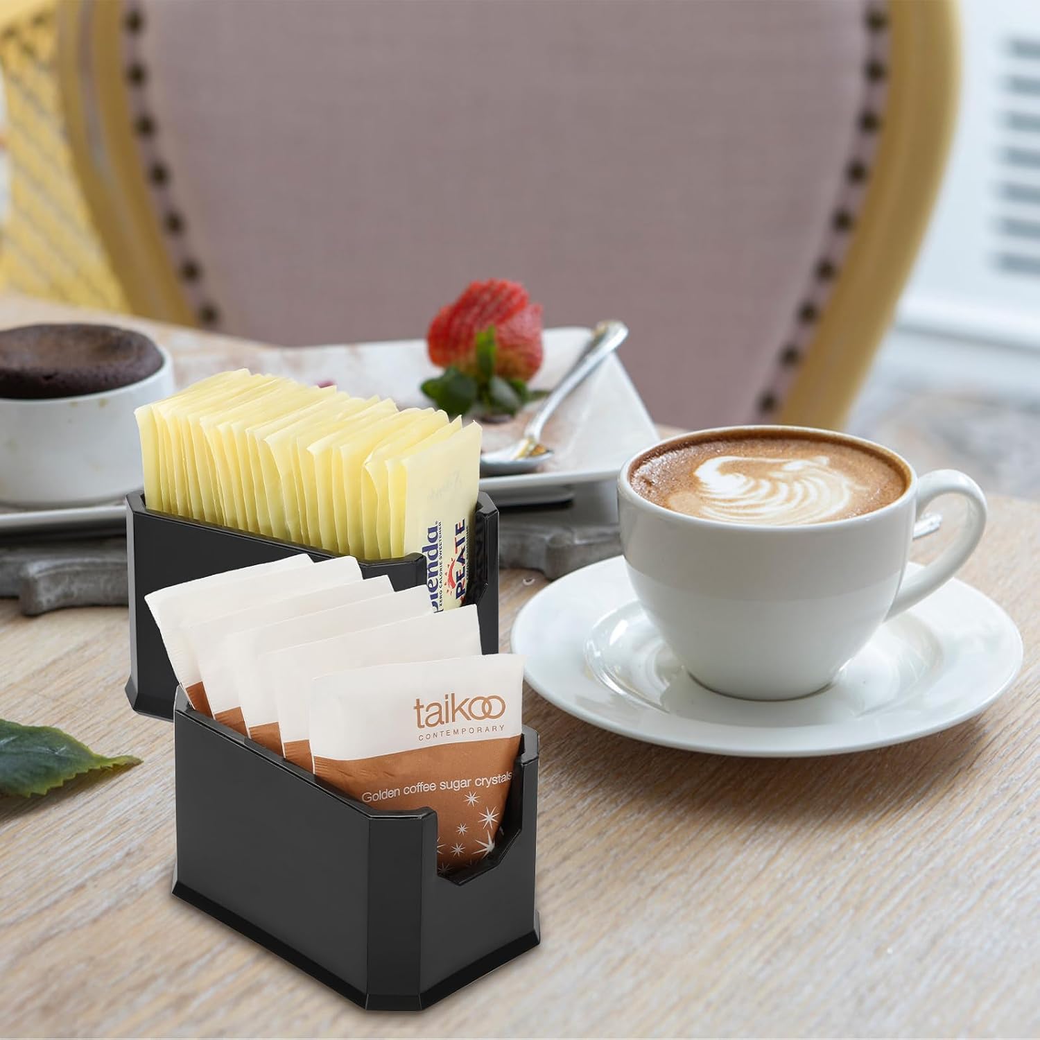 ELLDOO Set of 4 Sugar Packet Holder, Sugar Caddy for Kitchen, Acrylic Sugar Bowl for Restaurant, Tea Bag Organizer, Small Condiments Packet Holder for Countertop Coffee Bar, Black