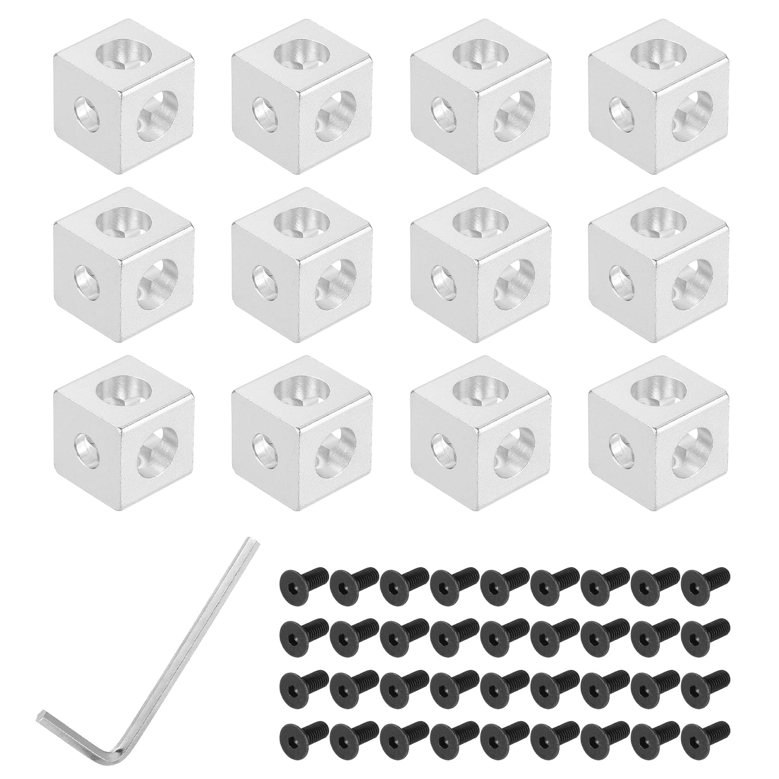 sourcing map Silver Aluminum Extrusion Profile Connector Set, 2020 Series t Slot Cube Corner Brackets with 36 Screws Extruded Hardware for Aluminum Extrusion Rail Accessories
