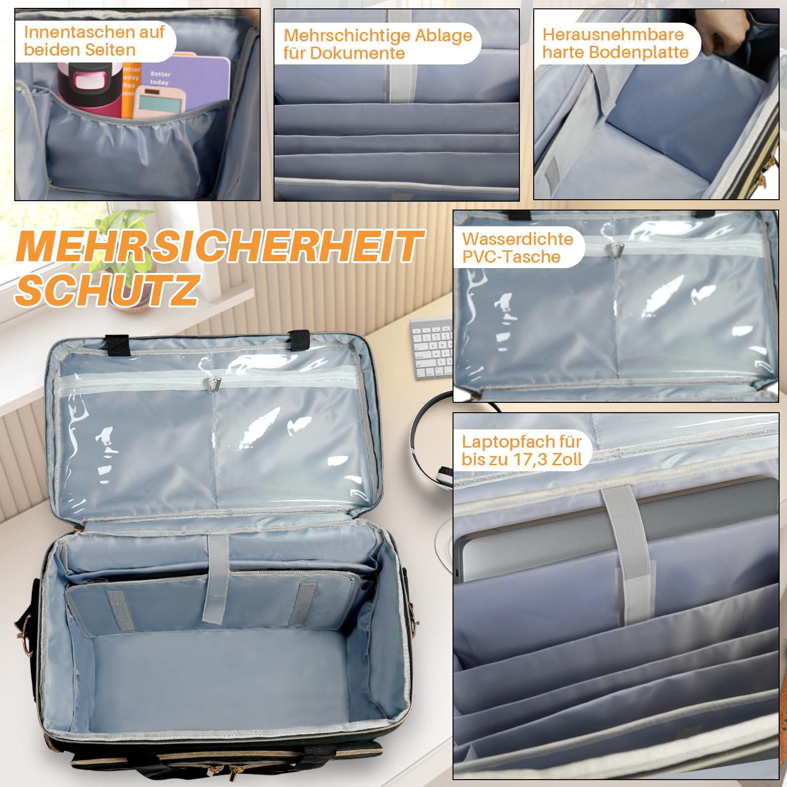 SUNDOY Sac de Travail à roulettes pour Enseignants avec Compartiment Extensible pour Ordinateur Portable jusqu'à 17,3", Noir, 42x23x35-ZM, Pied-de-Poule