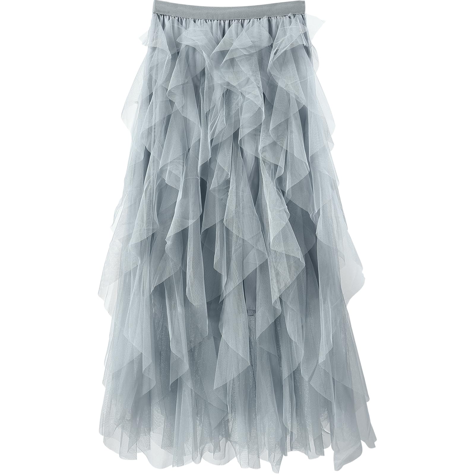 Women Tulle Skirts Layered Tutu Skirt Midi Length Elastic High Waist A Line Skirt