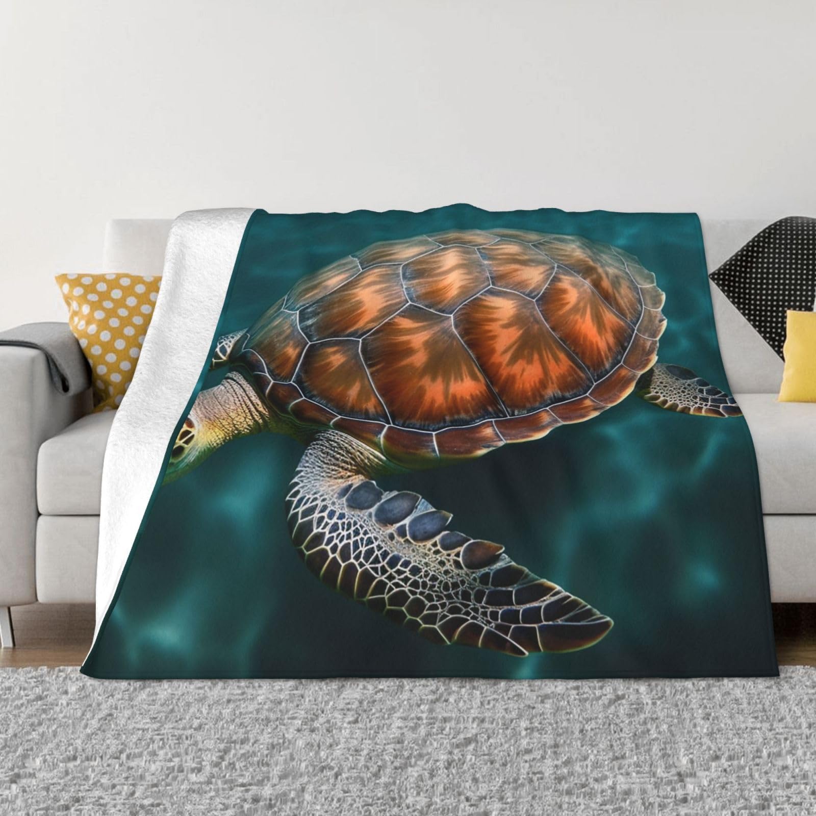 Plaid tortue de mer en flanelle douce pour vos soirées cocooning sur le canapé