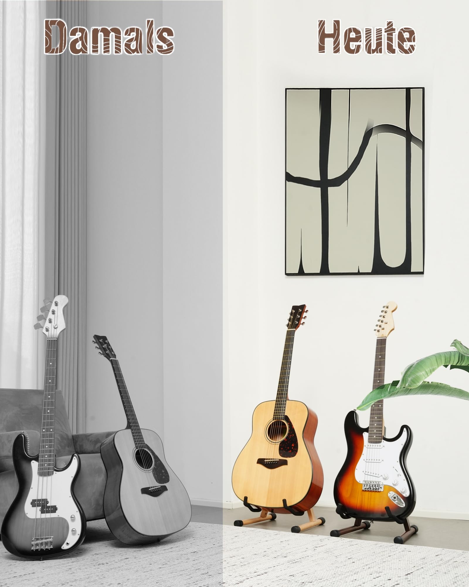 Gitarrenständer, A-Rahmen, Akustikgitarrenständer, Boden, Instrumentenständer Halter mit gepolstertem Schaumstoff für Elektro, Bass, Banjo, Mandoline, tragbarer Holzständer für Zuhause und