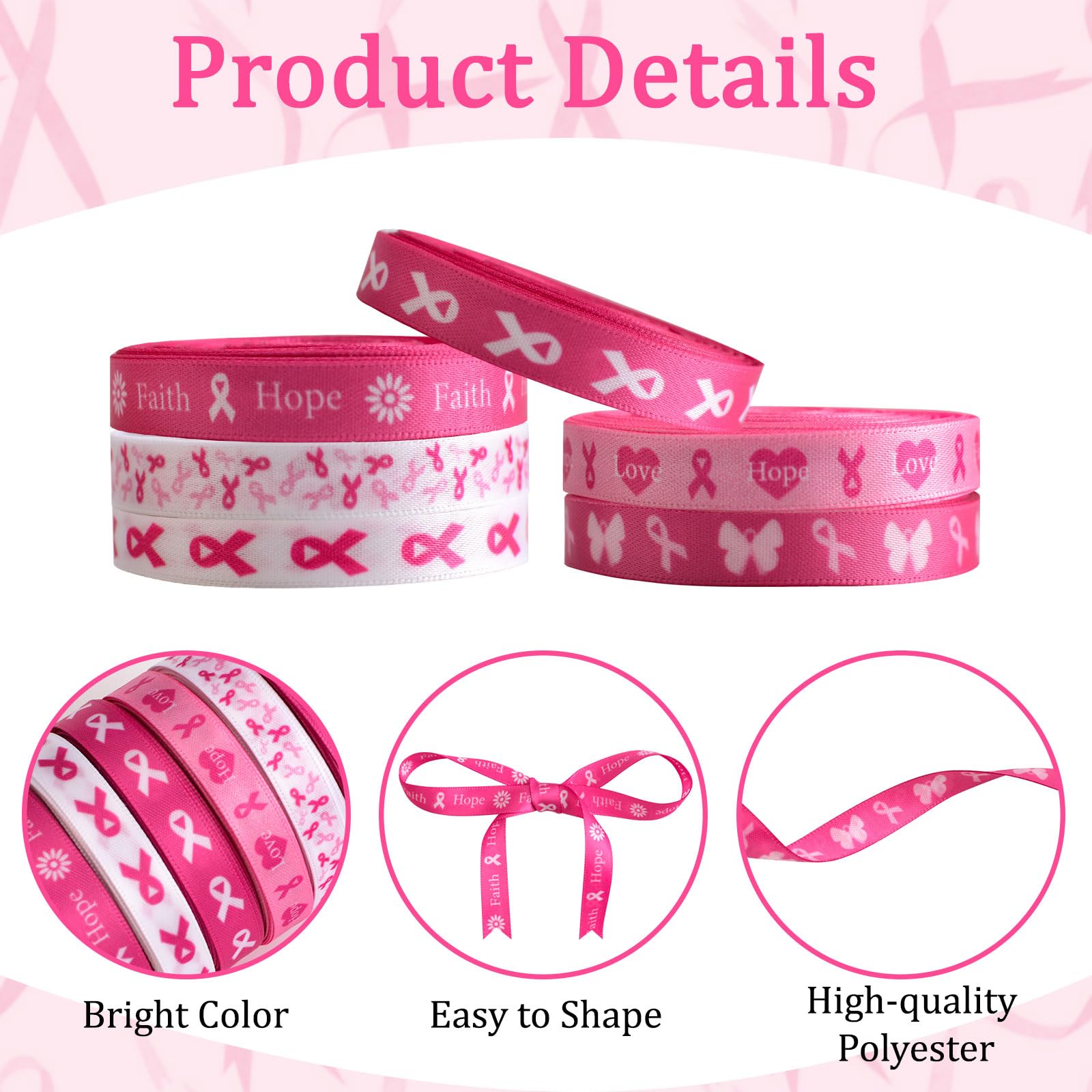 3 Rollen Brustkrebs-Bewusstseinsband - Rosa Ripsband Für DIY & Dekoration