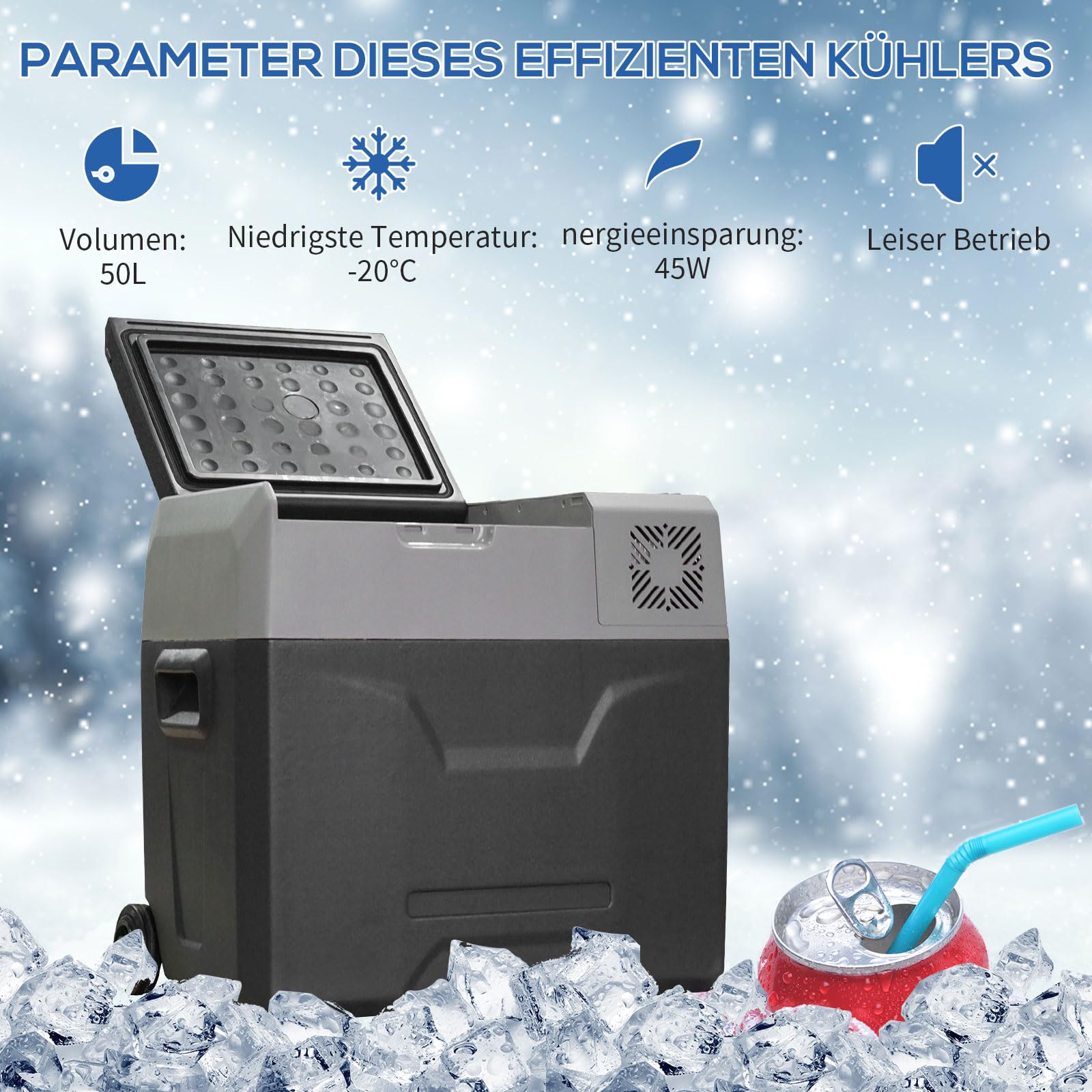 HOMCOM Lodówka samochodowa 50 l, elektryczna lodówka samochodowa z kompresorem, na kemping, podróże, 12/24 V DC i 110-240 V AC, szara