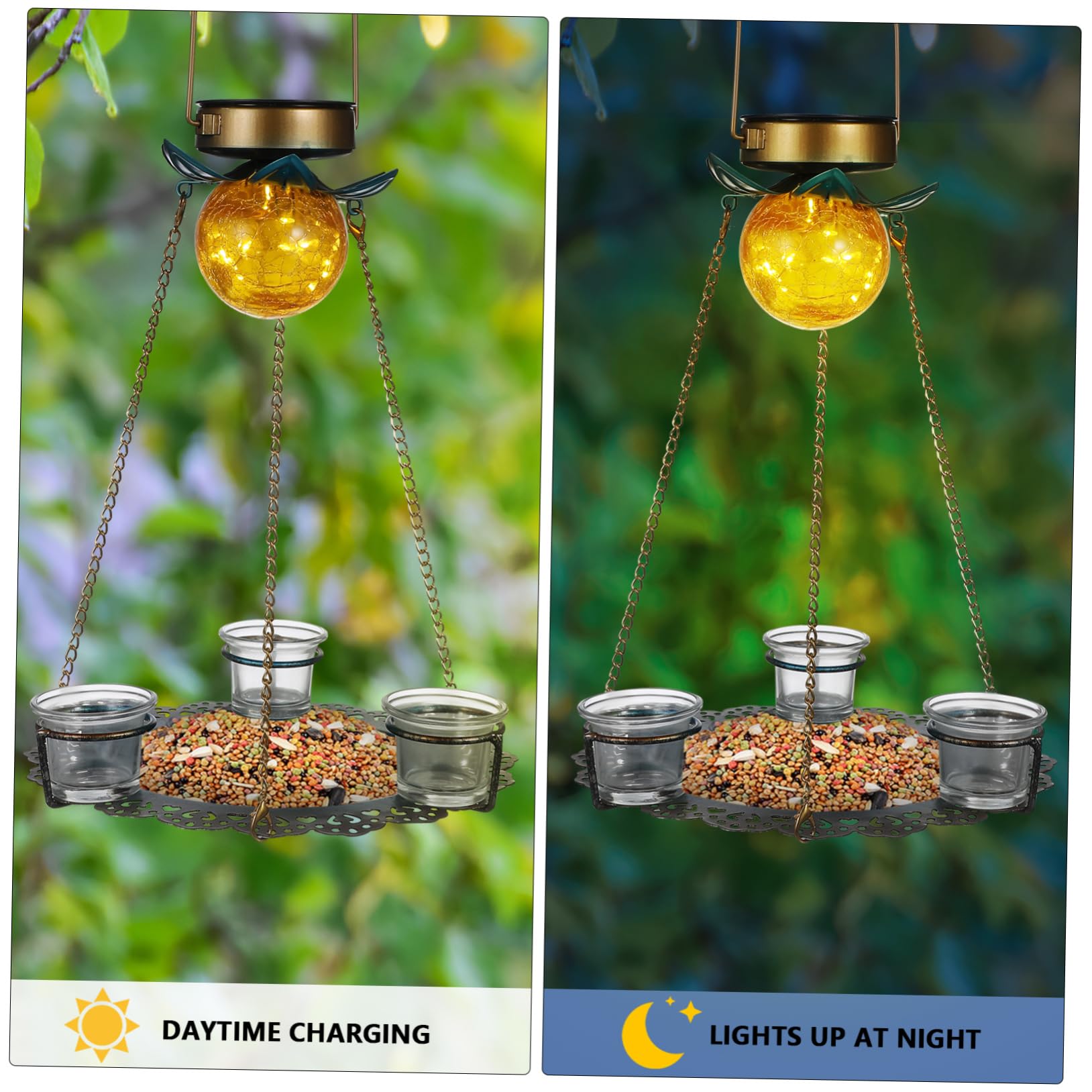 TOYANDONA Mangiatoia Per Uccelli Solare Con Vassoio Capiente Mangiatoia Sospesa Per Esterni in Abbeveratoio Per Uccelli Con Illuminazione Led