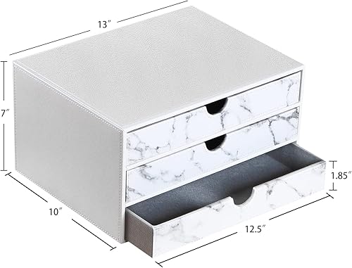 Miniatura 2 de Ayunga Organizador de escritorio de piel sintética con 3 cajones, suministros de oficina ejecutiva, archivador de escritorio, archivador A4, caja de