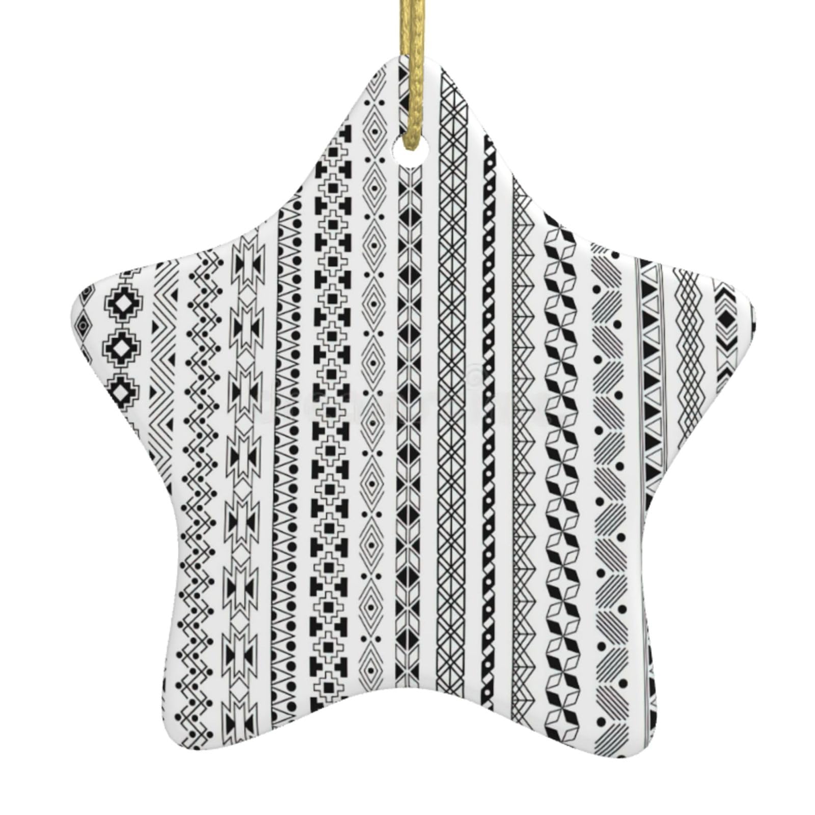 Nbtghga White Boho Triangle Stripes Print Christmas Ornaments, Ceramic Hanging Ornament, Round Shape Decorations
