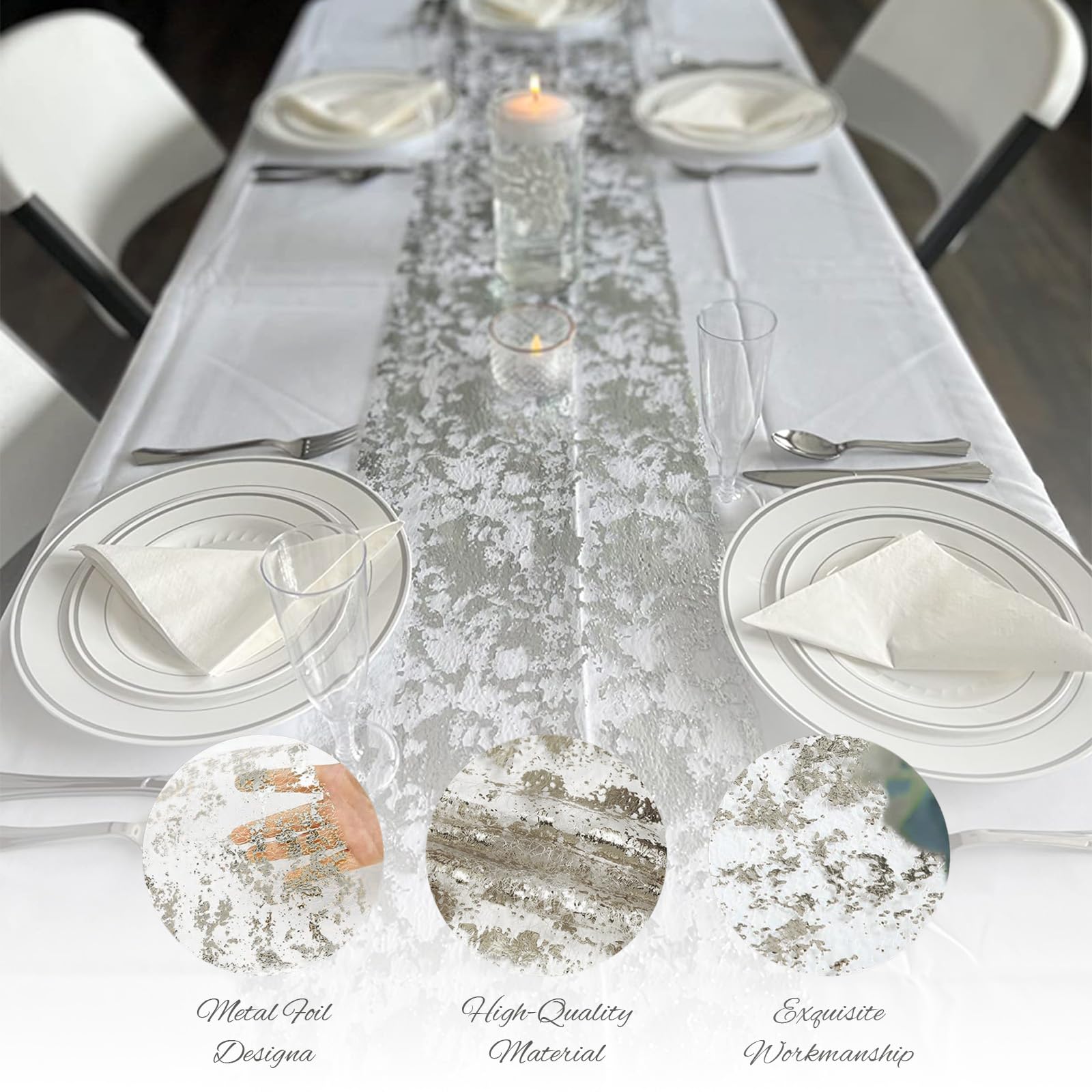 Runner Tavolo Rete Foglia Oro - Decorazione Festa Riutilizzabile Per Compleanni, Matrimoni E Eventi Speciali - Foto 8