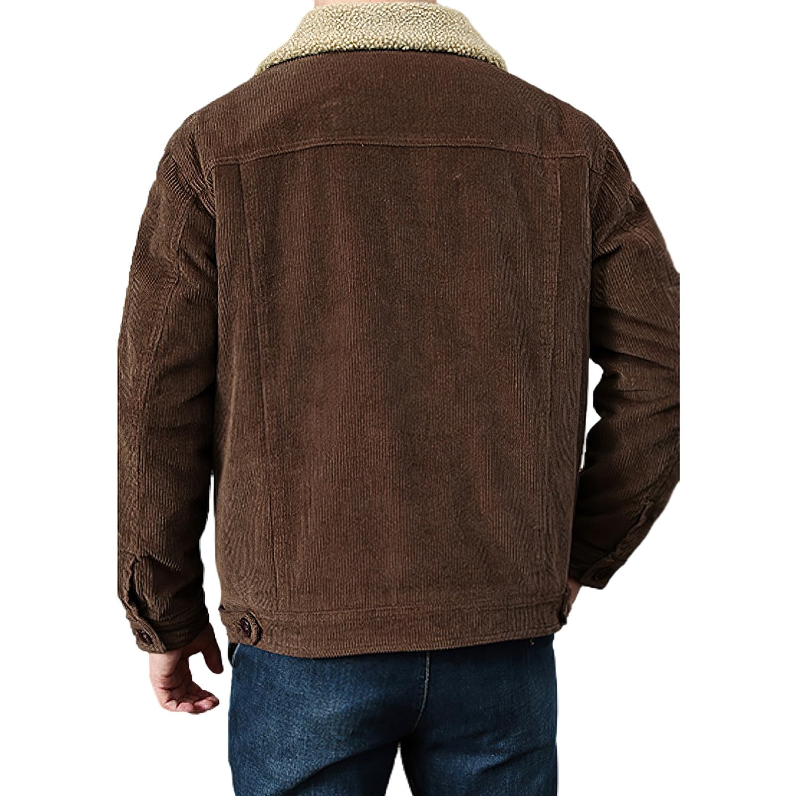 rismart Hombre Chaqueta Pana Forrado de Sherpa Camionero Botón Hacia Abajo Cuello Solapa Invierno Cálido Abrigo