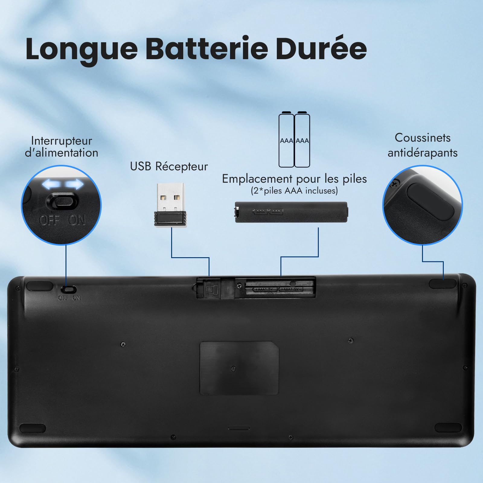 Clavier sans Fil Multi-appareils avec pavé Tactile-Clavier Bluetooth doté d'un Grand pavé Tactile, Compatible avec 3 appareils PC/Windows/Android/Chrome OS/Smart TV/HTPC - AZERTY