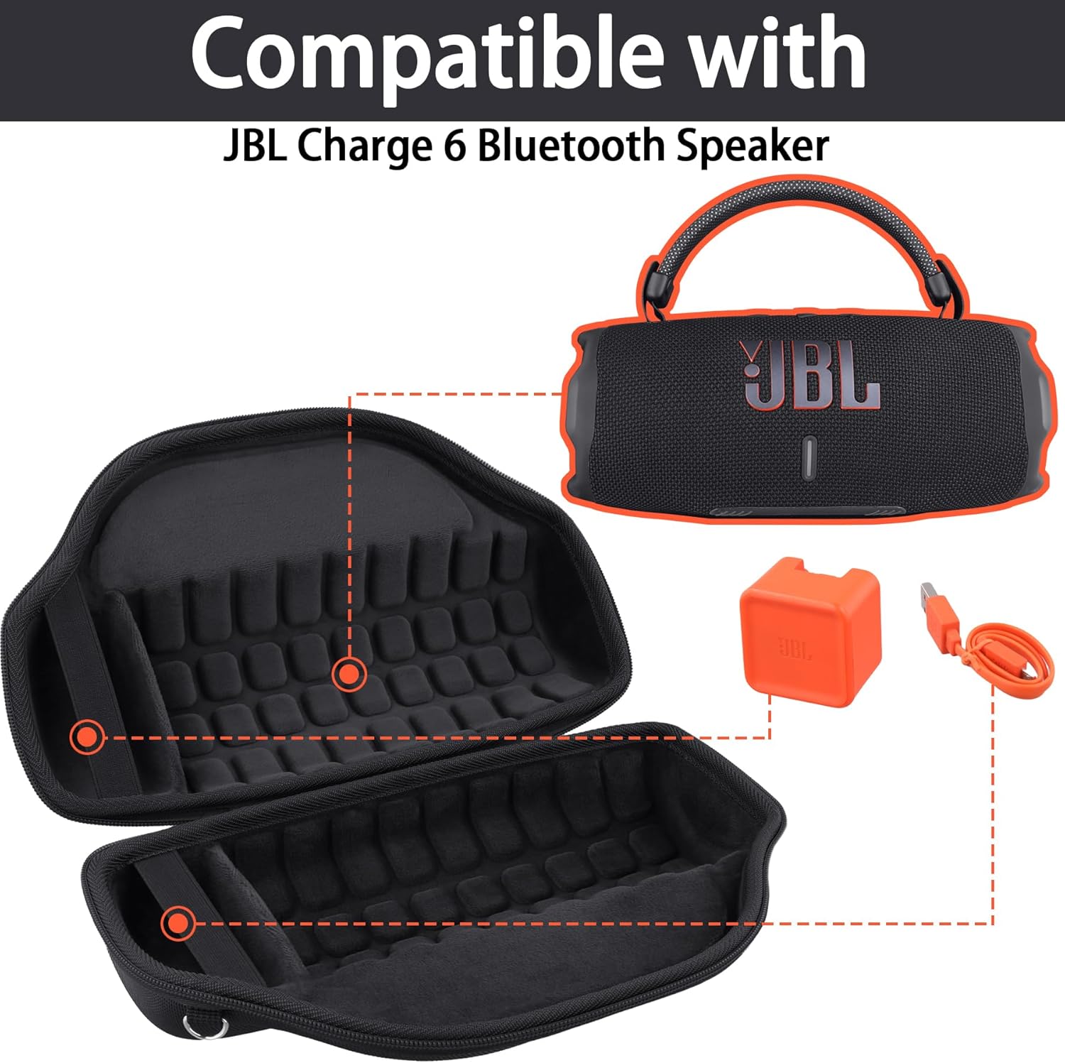 co2CREA Case for JBL Charge 6 Waterproof Portable Bluetooth Speaker, Hard Travel Case with Detachable Shoulder Strap (Black Case) - Image 4