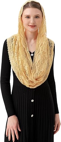 PAMOR Infinity Chapel Veil Floral Latin Mass Head Cover Lace Scarf Mantilla Velos para Iglesia