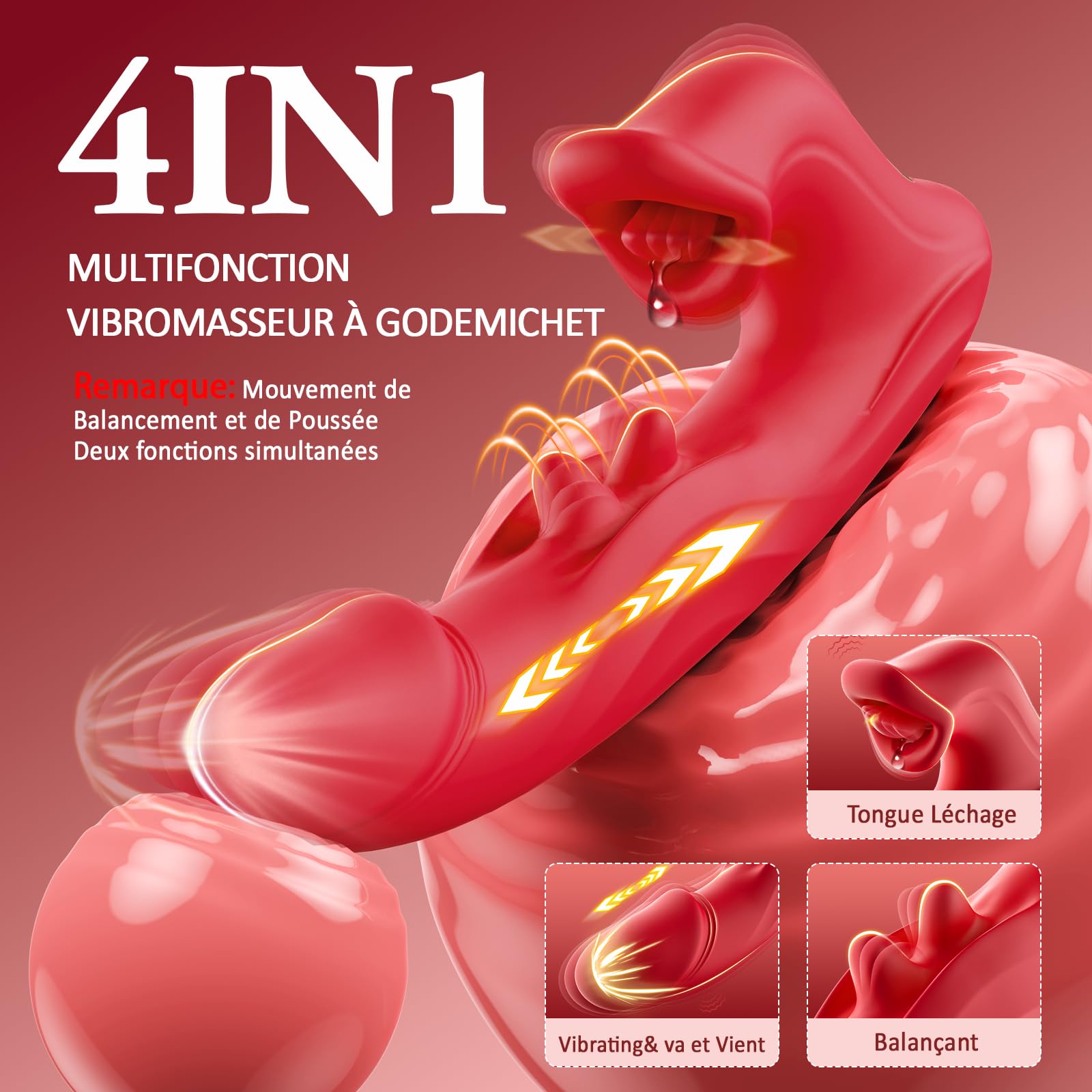 Vibromasseurs Feminin Sex Toys, Sex Toýs Femme 4EN1 Léchage Gode Vibro-masseur va et Vient 10 Modes de Vibrations, Silencieux Sex Toýs Couple Sextoyse Femme Clitoridienne Feminin Stimulateur