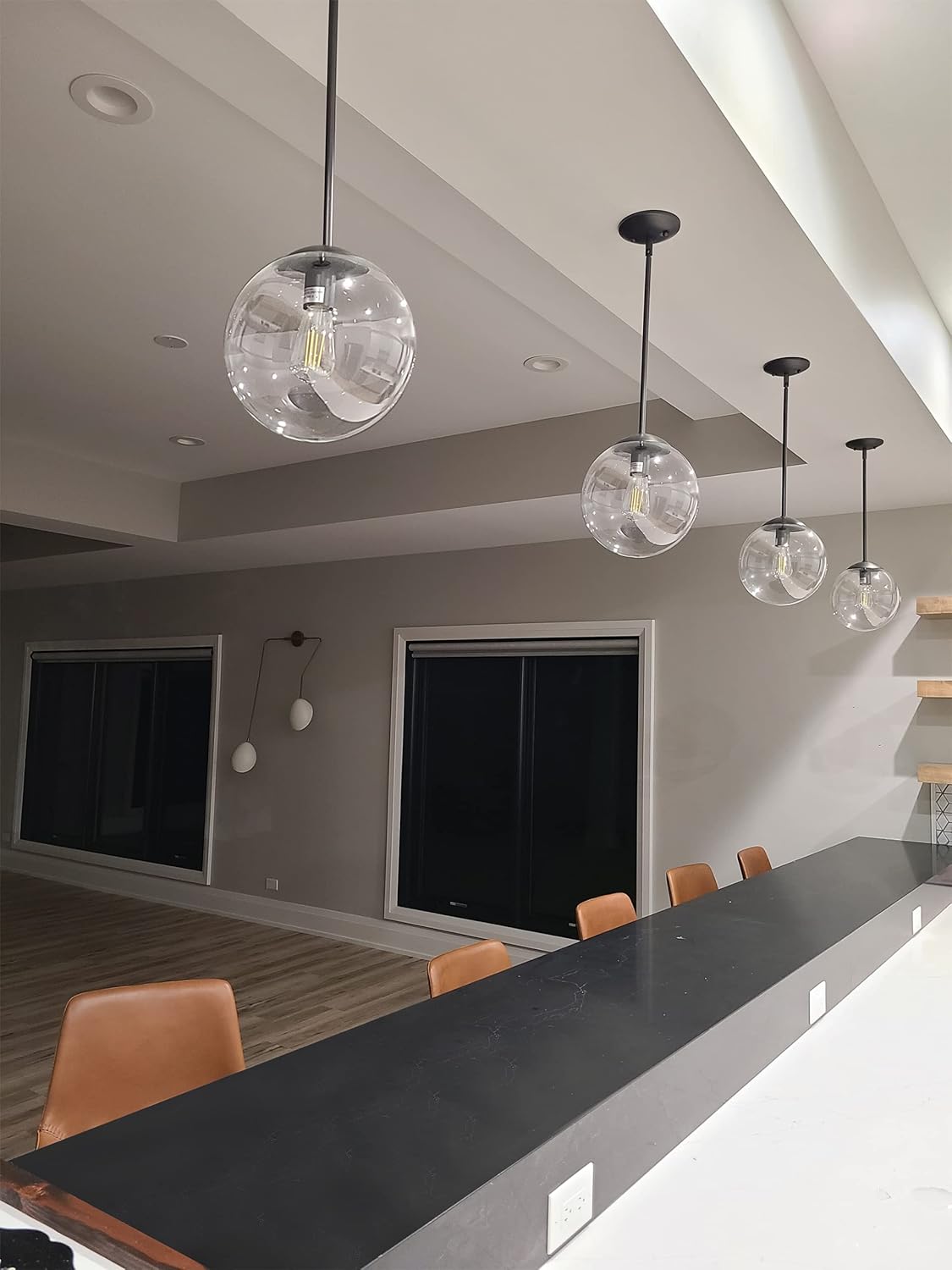 Amazing 🔥 MOTINI Modern Globe Pendant Light in Black Finish with 10 Clear Glass Shade, Adjustable Height Ceiling Hanging Pendant Lighting Fixture for Kitchen Island, Dining Room