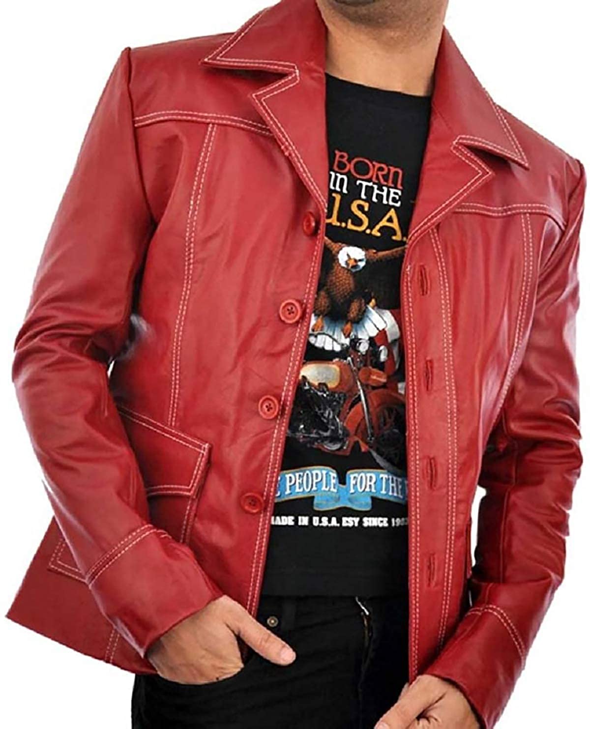 Mayhem - Chaqueta de cuero para motociclista a rayas estilo Fight Club para hombre