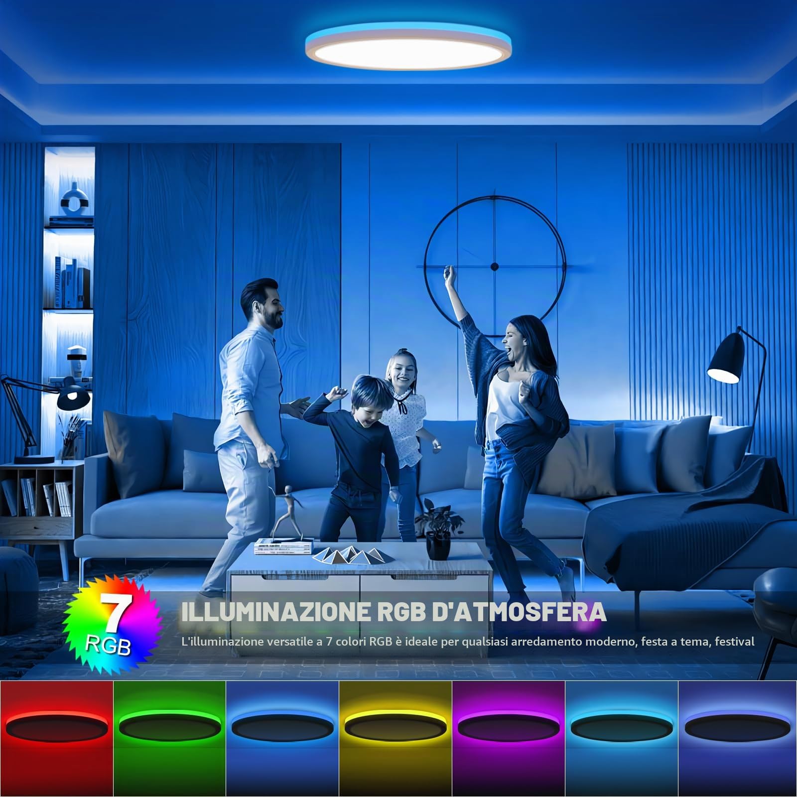 LEZOE Plafoniera LED RGB dimmerabile con telecomando, lampada da soffitto LED 24W 2650LM che cambia colore con retroilluminazione RGB 3000K-6500K per soggiorno, cameretta, camera da letto φ30x2,5cm
