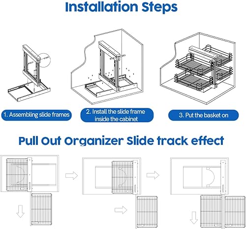 Miniatura 8 de Xverycan Blind Corner Pull Out Organizer for Cabinet, Slide Out Cabinet Organizer, 2 Tiers 4 Large Capacity Baskets, Soft & Noiseless Close, Cabinet