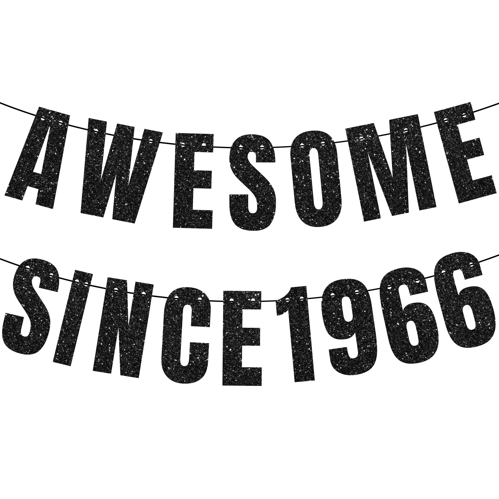 60th Birthday Banner, Awesome Since 1966 Black Glitter Banner, 60th Birthday Decorations, 60 Party and Anniversary Decorations for Women and Men, Party Supplies and Gifts