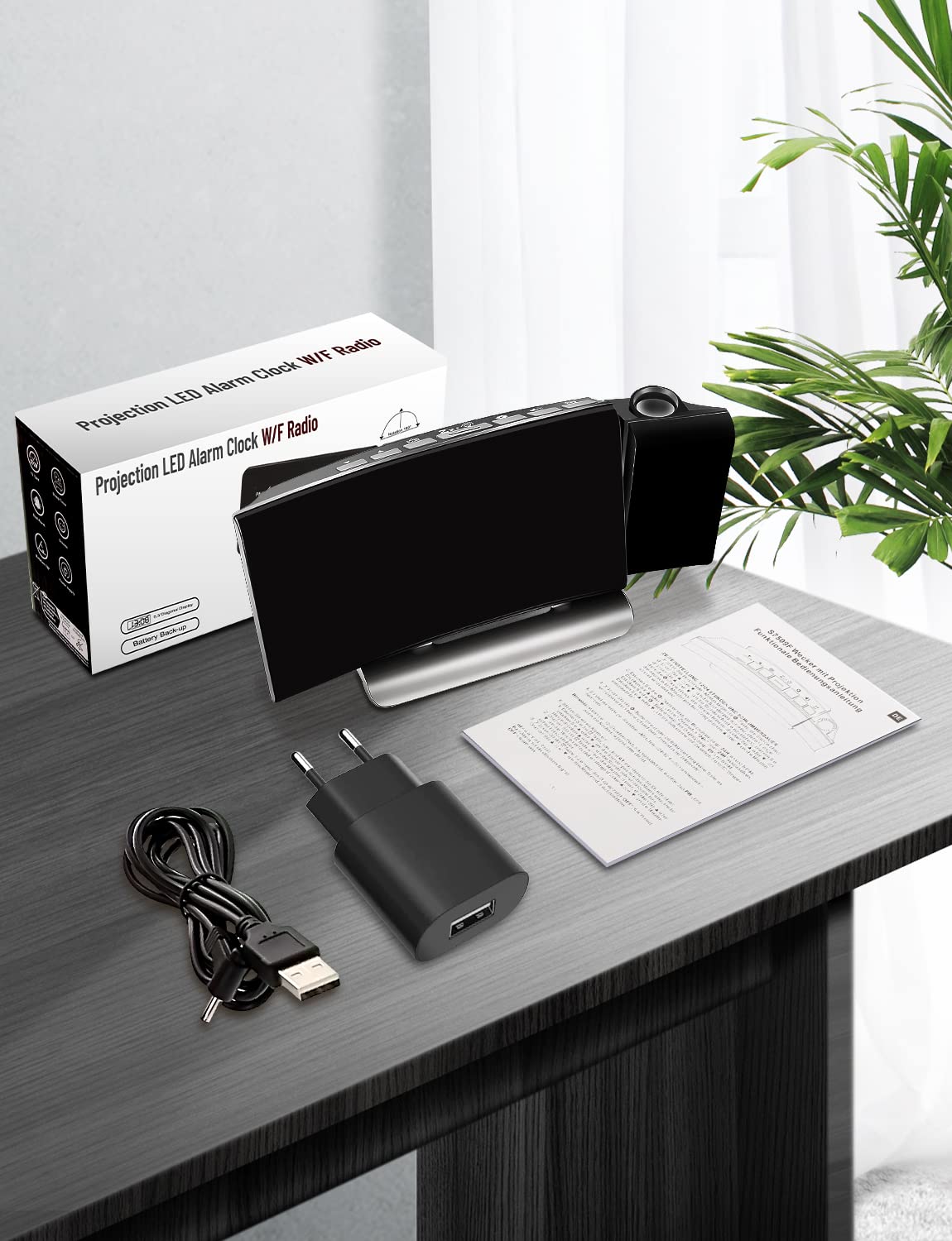TAKRINK Sveglia da Comodino con Proiettore Ruotabile di 180 Gradi Sveglia Digitale Luminosità Regolabile Sveglia con Proiettore 12/24H Display LED Doppia Sveglia Snooze FM Radio