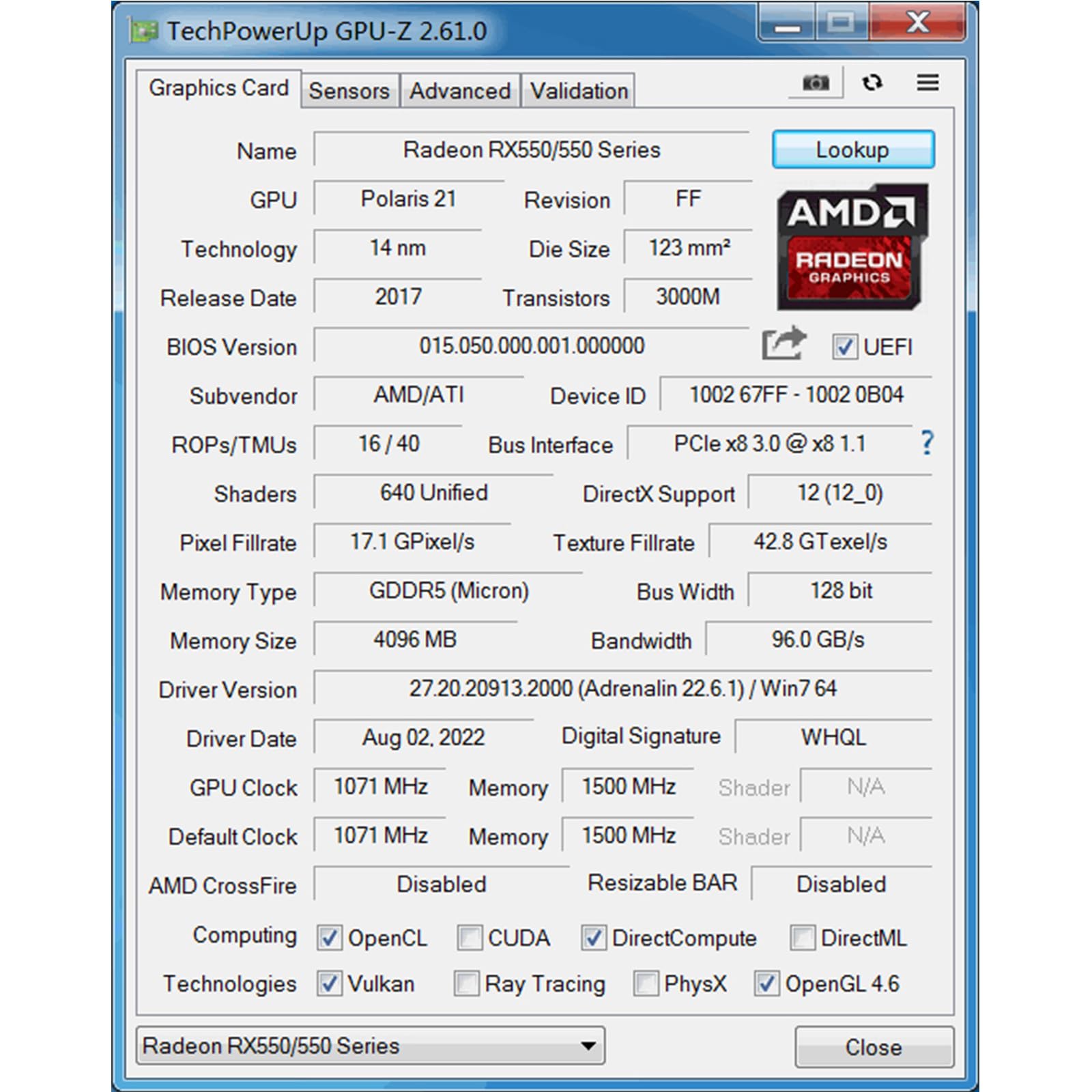 QTHREE Radeon RX 550 4GB Scheda grafica,GDDR5 128-Bit,DP/HDMI/DVI-D,Scheda video del computer per lavorare su PC,ITX GPU,PCI Express 3.0X8,DirectX 12