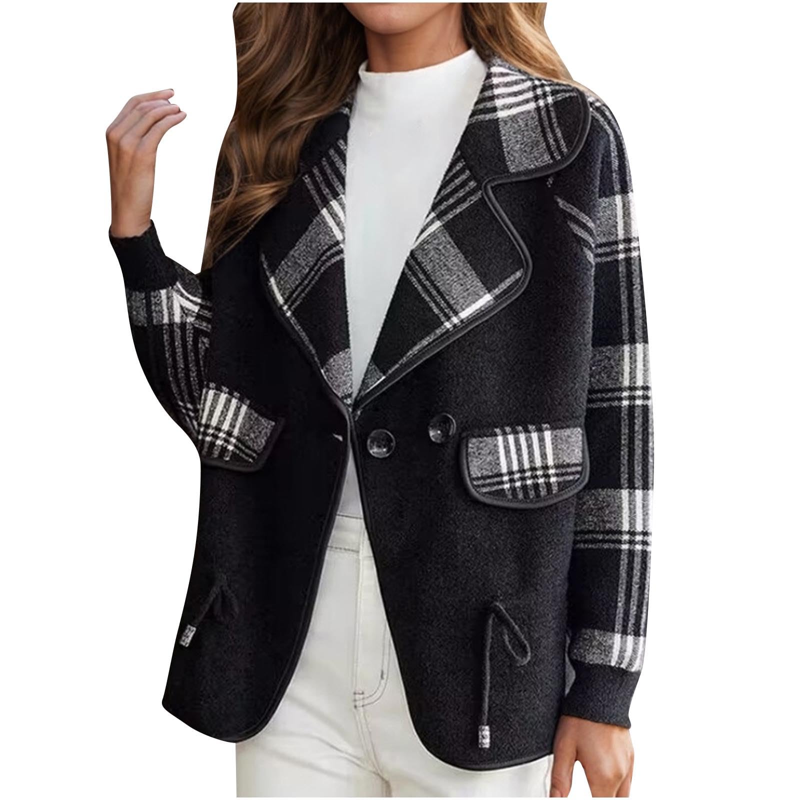 Chaqueta corta para mujer, elegante, de punto, chaqueta de otoño, a rayas, con frente abierto, cuello vuelto, chaqueta corta