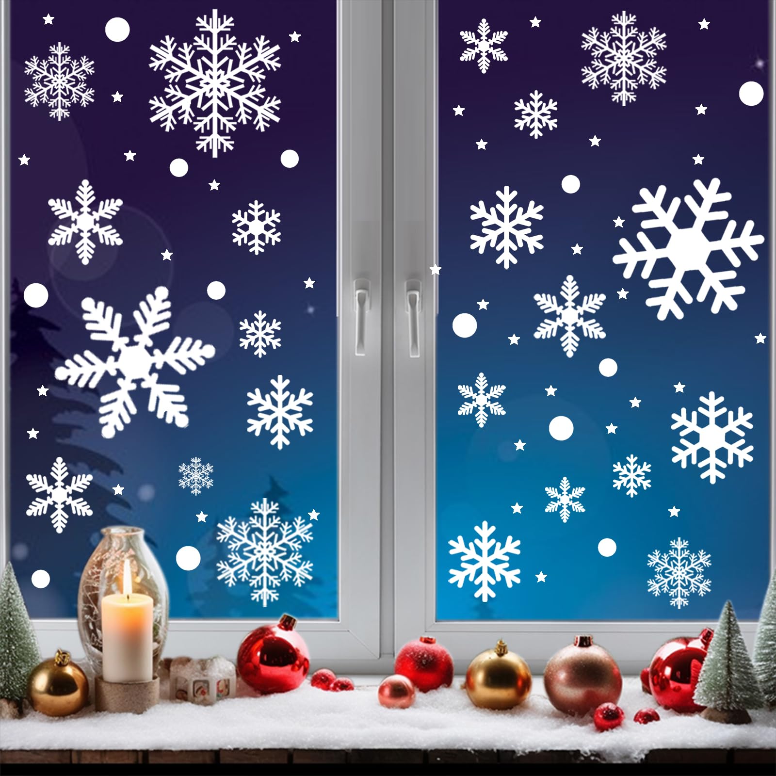 Niviy Vetrofanie Natalizie, 228 Pezzi Adesivi Natalizi per Finestre Riutilizzabili,6 Fogli Adesivi Finestre con Grande Fiocchi di Neve, Rimovibile Decorazioni Natalizie Vetrine Statici in PVC