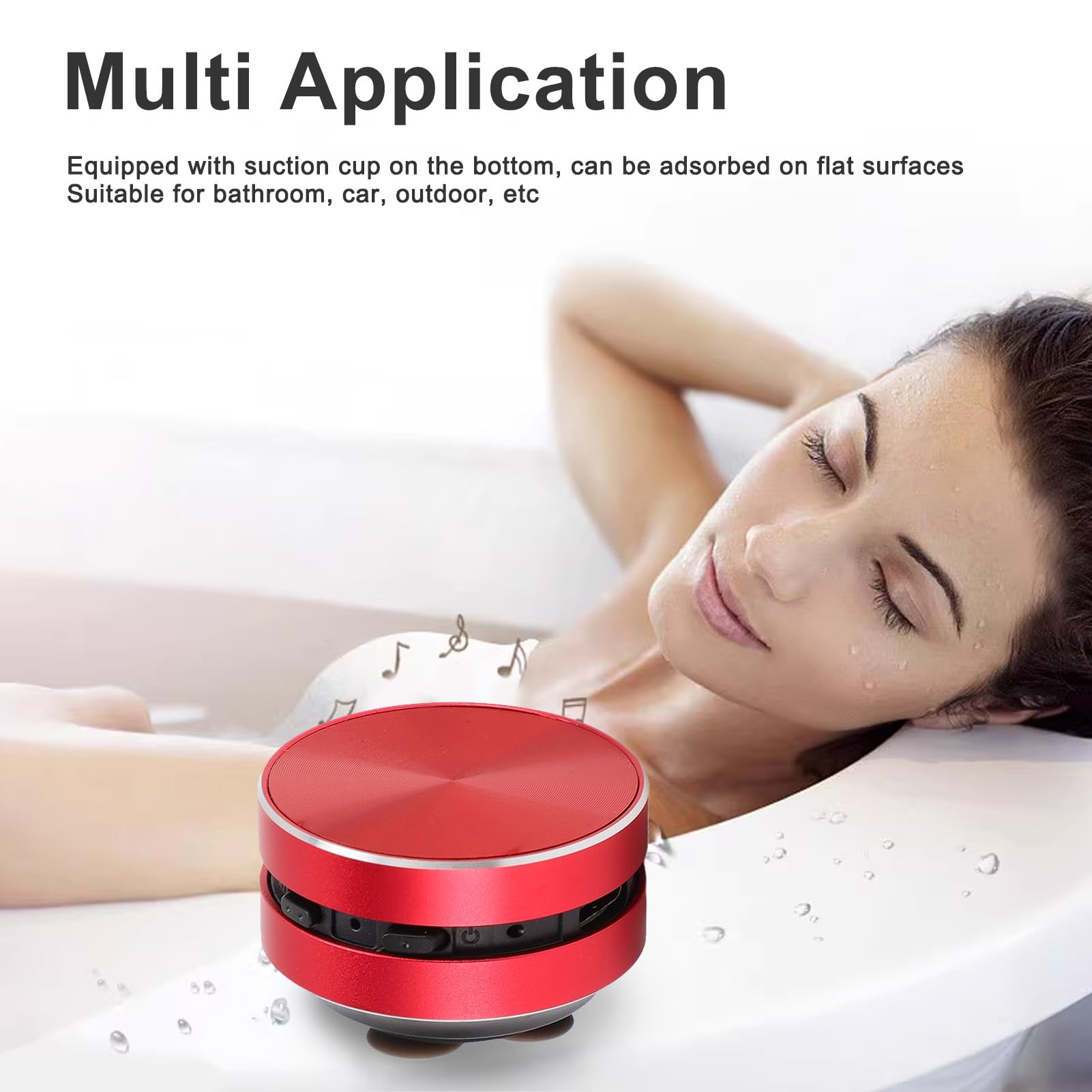 Yosoo Haut-Parleur à Conduction Osseuse Stéréo, Mini-Haut-Parleur sans Fil BT à Ventouse pour Usage Domestique, Extérieur et Voyage, Fonction Radio FM, BT 5.3, Microphone intégré (Rouge)