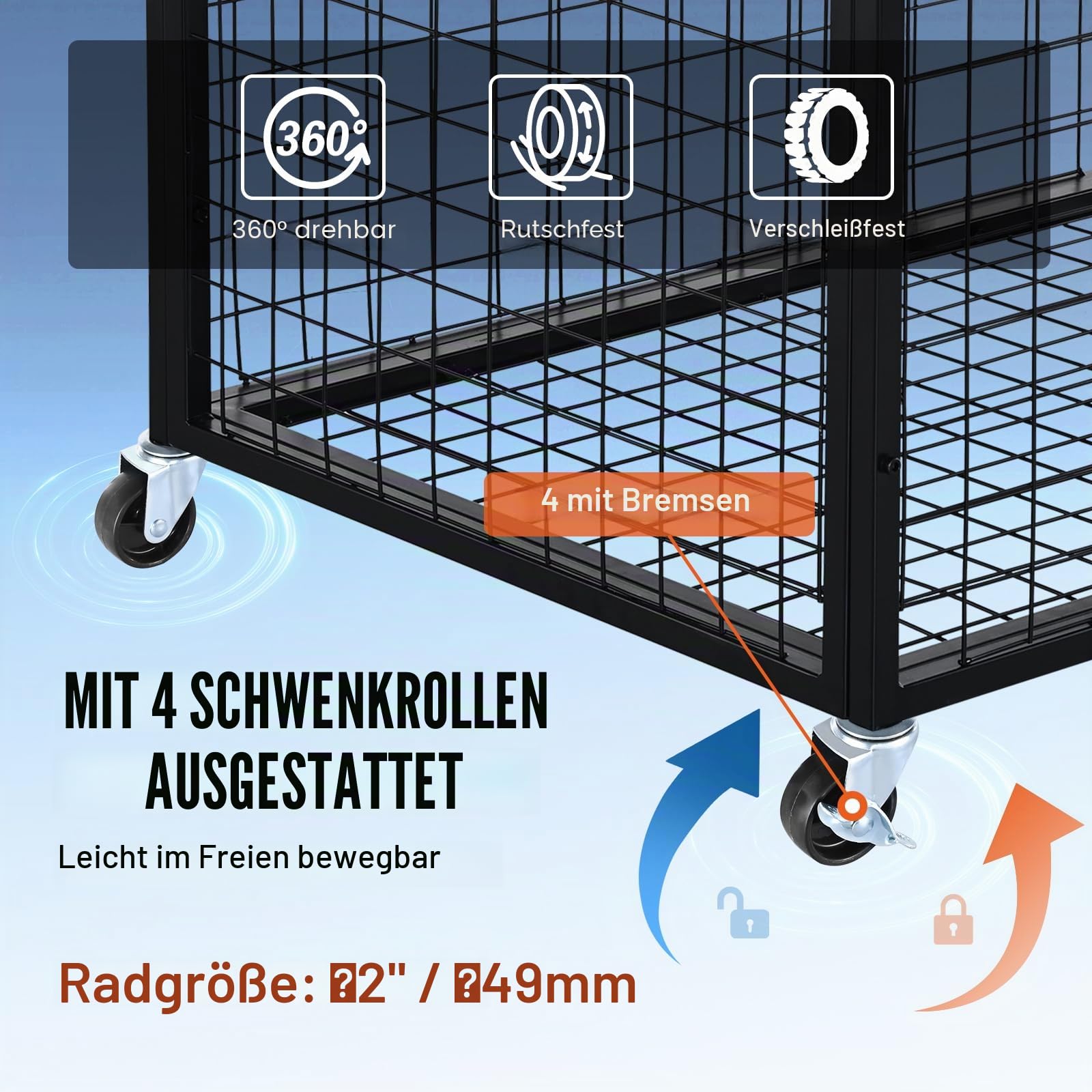 VEVOR Ballwagen Rollwagen 850 x 675 x 825 mm Sportbällen, Abschließbarer Basketballkäfig Ballkäfig, Sportausrüstung für den Innen- und Außenbereich, Rollbar Aufbewahrungswagen aus Stahl für Garagen