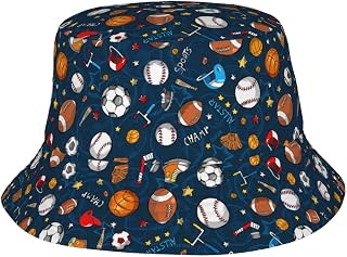 Sports Baseball Game Print Unisex Summer Sun Hat, Packable Travel Bucket Cap for Men and Women, UV Protection, Beach Fishing Outdoor Accessory Black