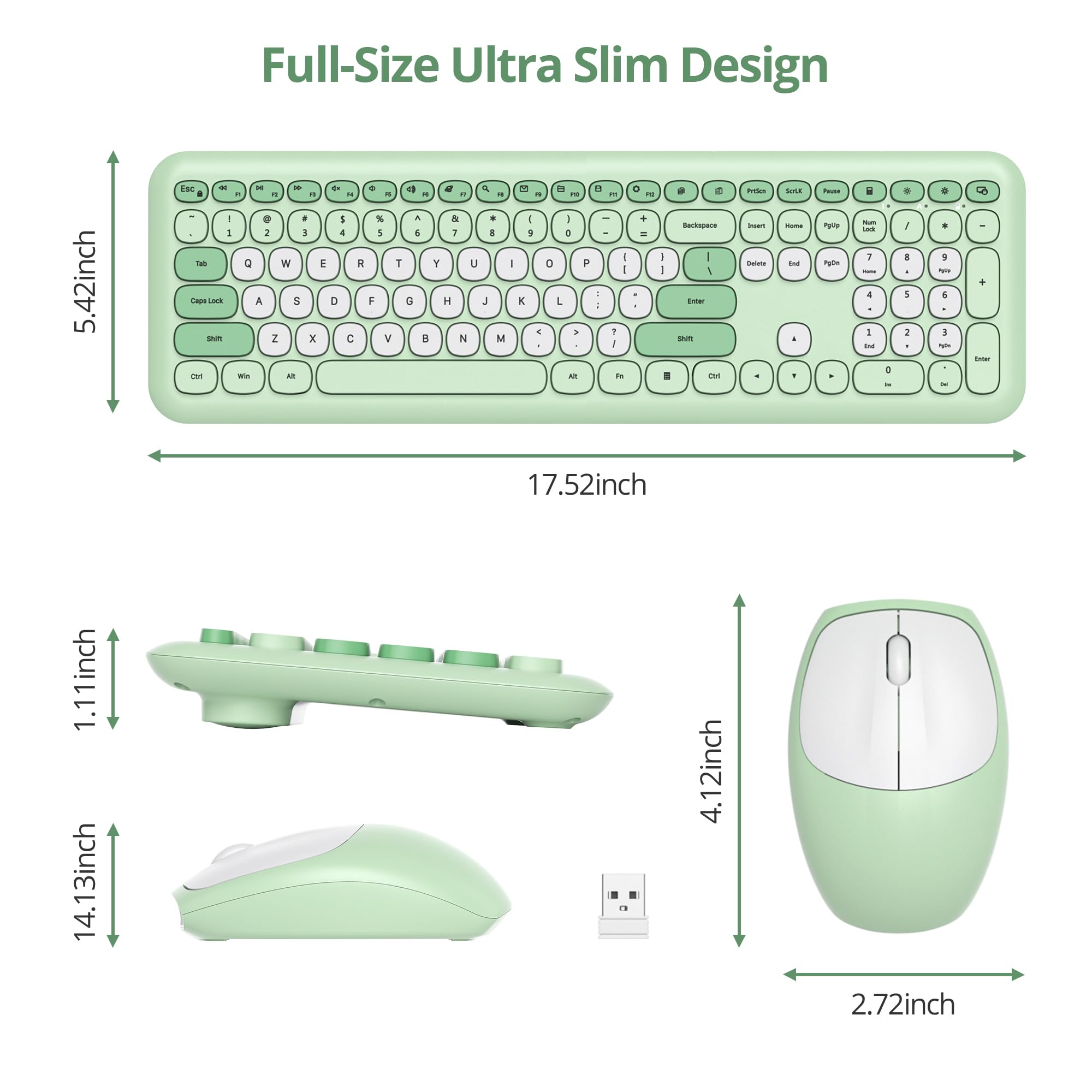 Ttastiera e Mouse Senza Fili, Tastiera Silenziosa e Mouse Wireless, Full Size, Sottile Tastierino Numerico 2.4GHz, Americana QWERTY per laptop, desktop, MacBook, PC